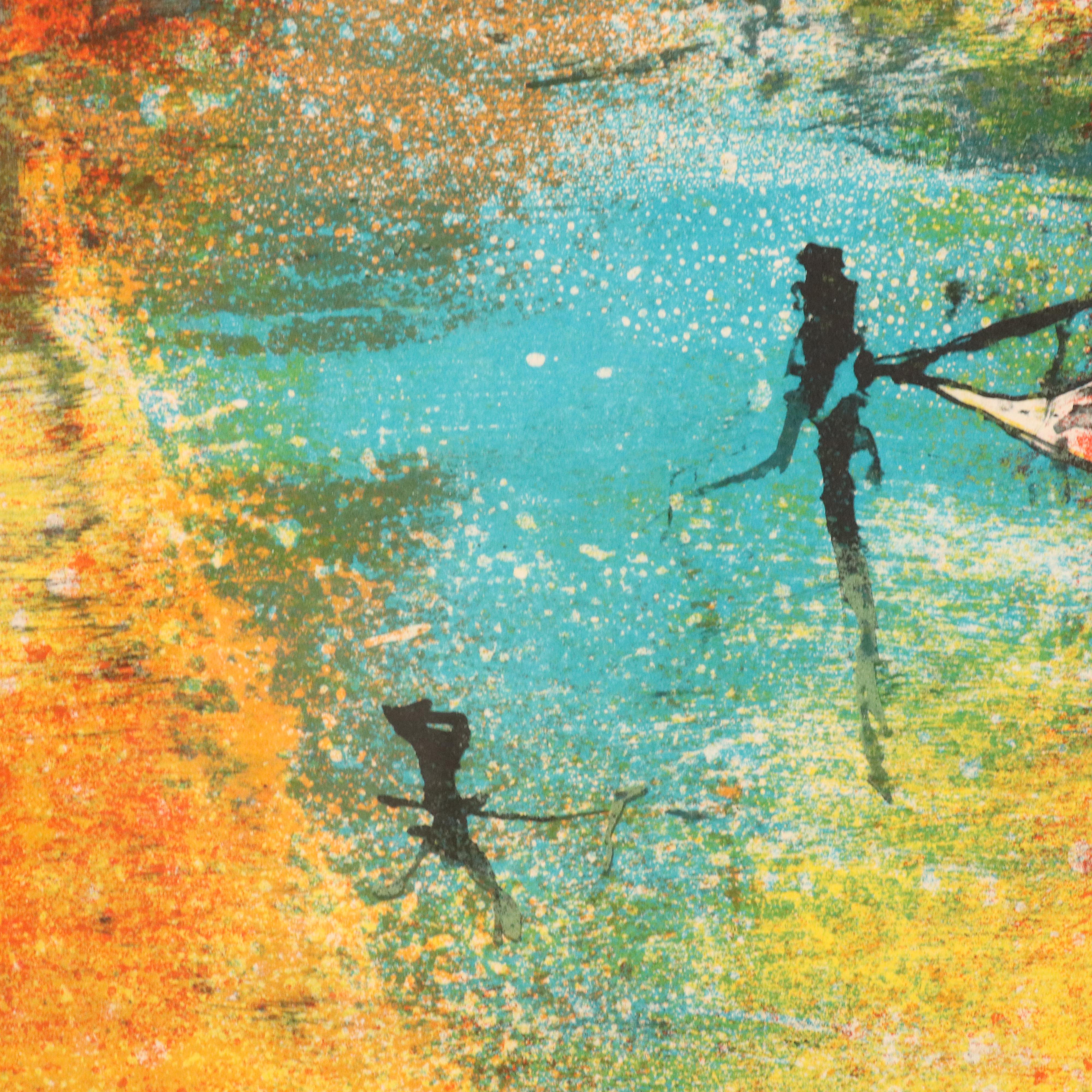 Hoi Lebadang Lithograph "Paysage du Vietnam - Pêcheur sur la Lagune"