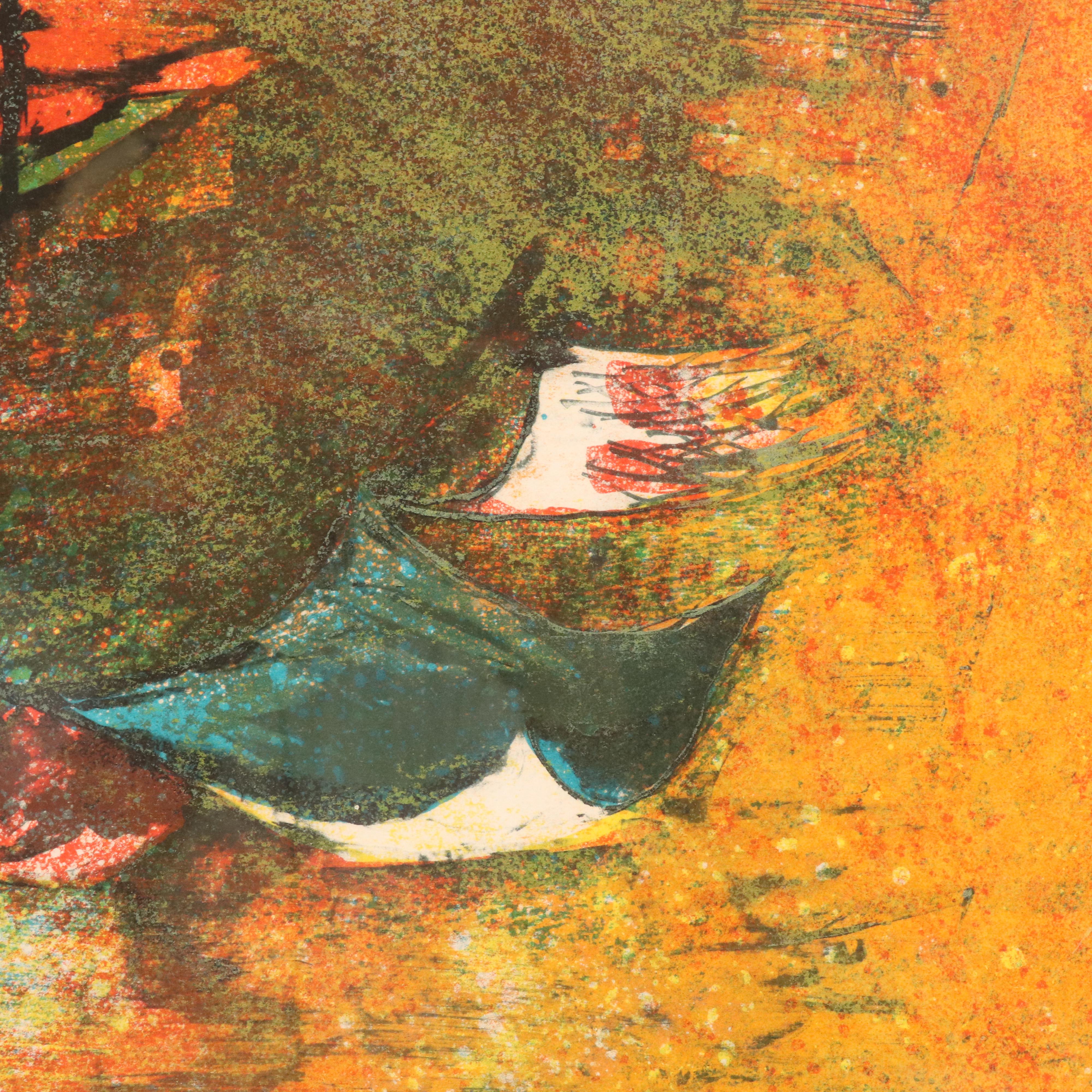 Hoi Lebadang Lithograph "Paysage du Vietnam - Pêcheur sur la Lagune"