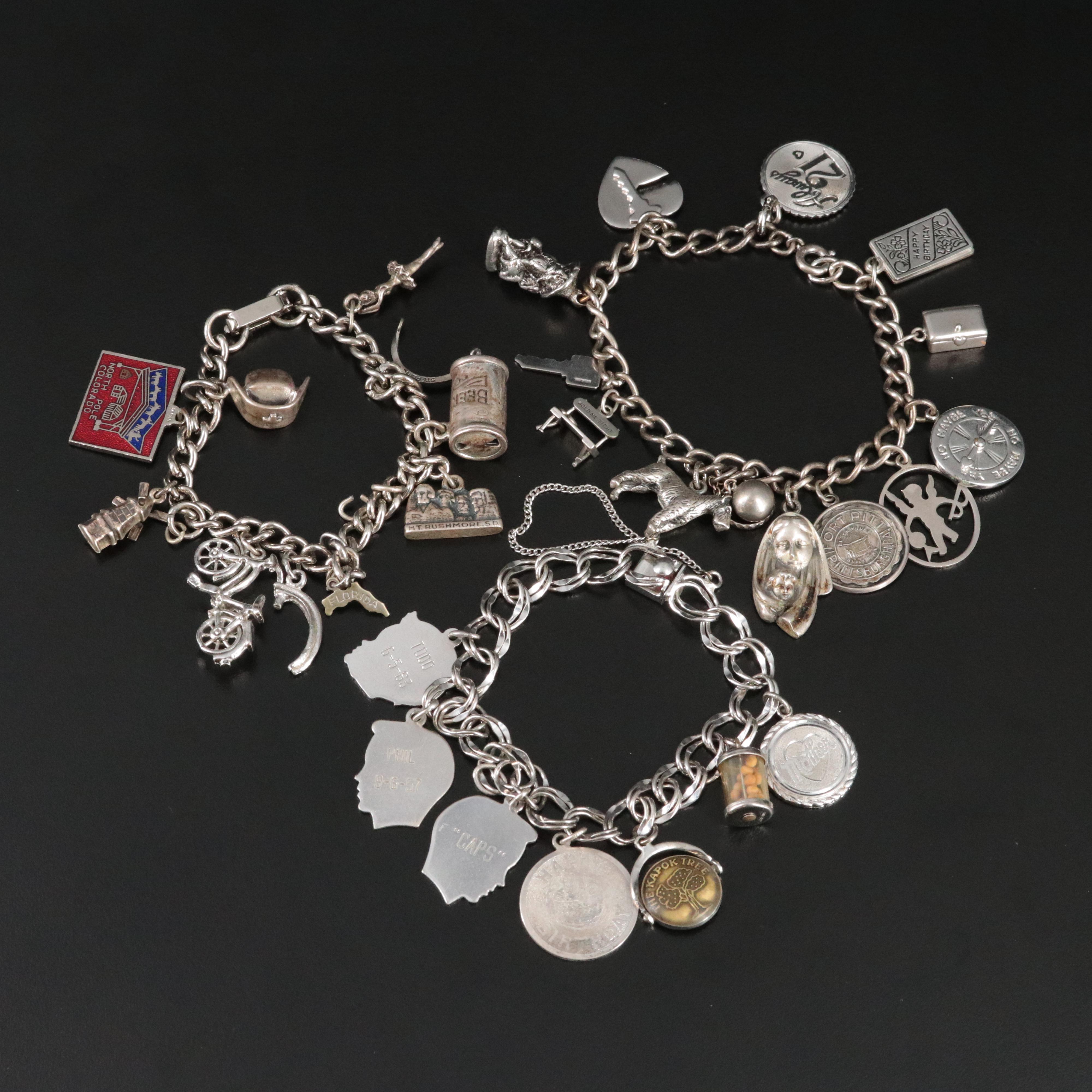 Vintage Charm Bracelet Collection  Featuring Sterling and Enamel