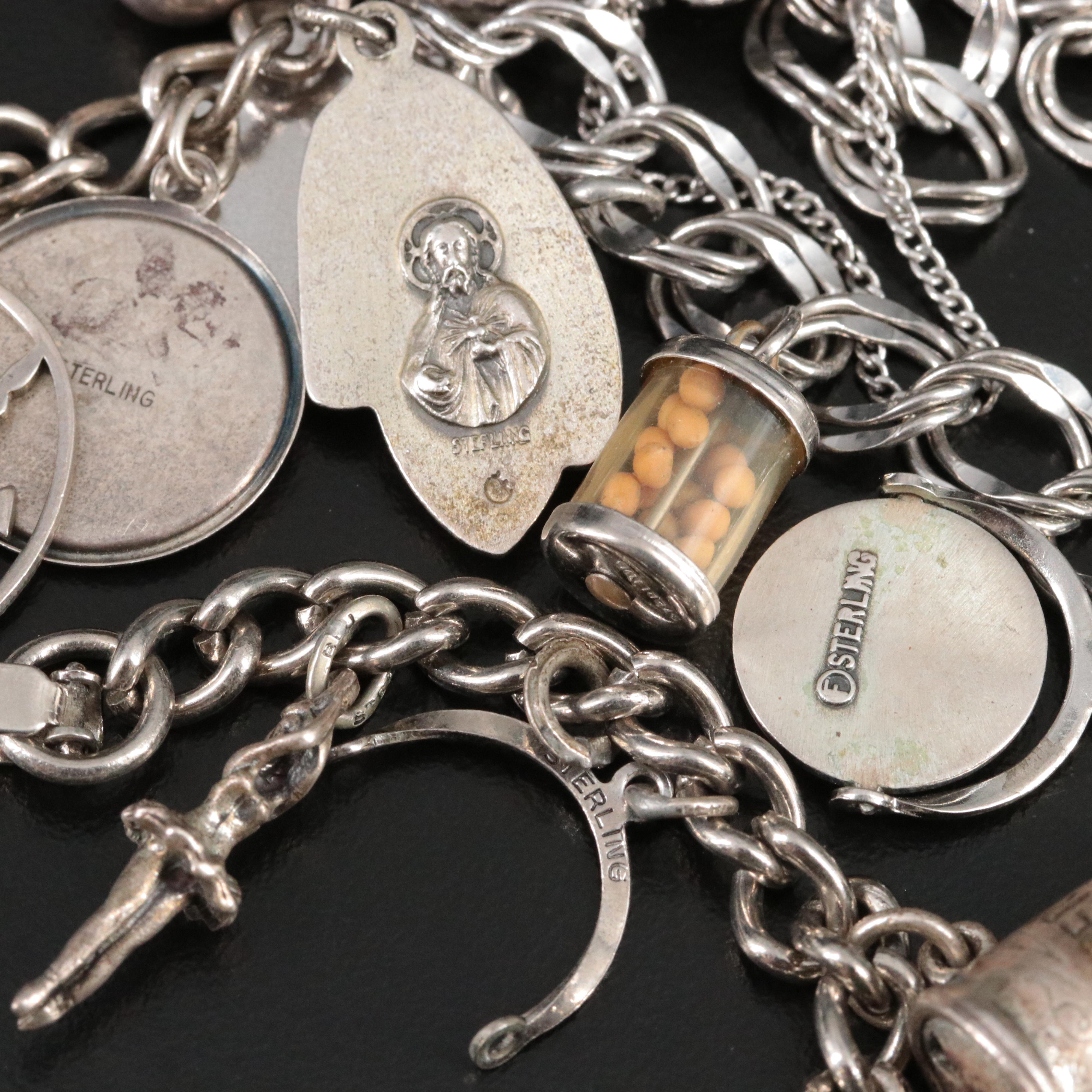 Vintage Charm Bracelet Collection  Featuring Sterling and Enamel