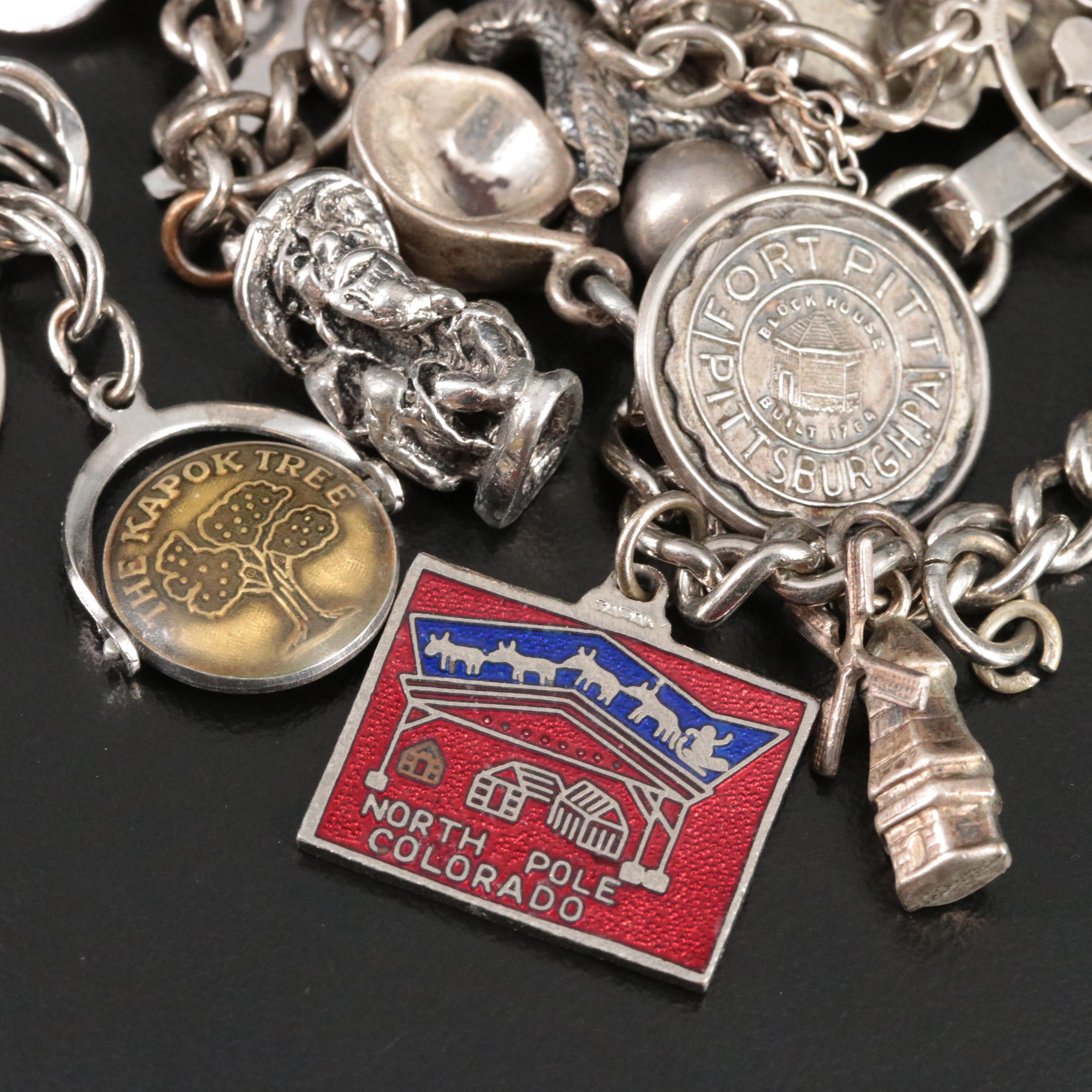 Vintage Charm Bracelet Collection  Featuring Sterling and Enamel