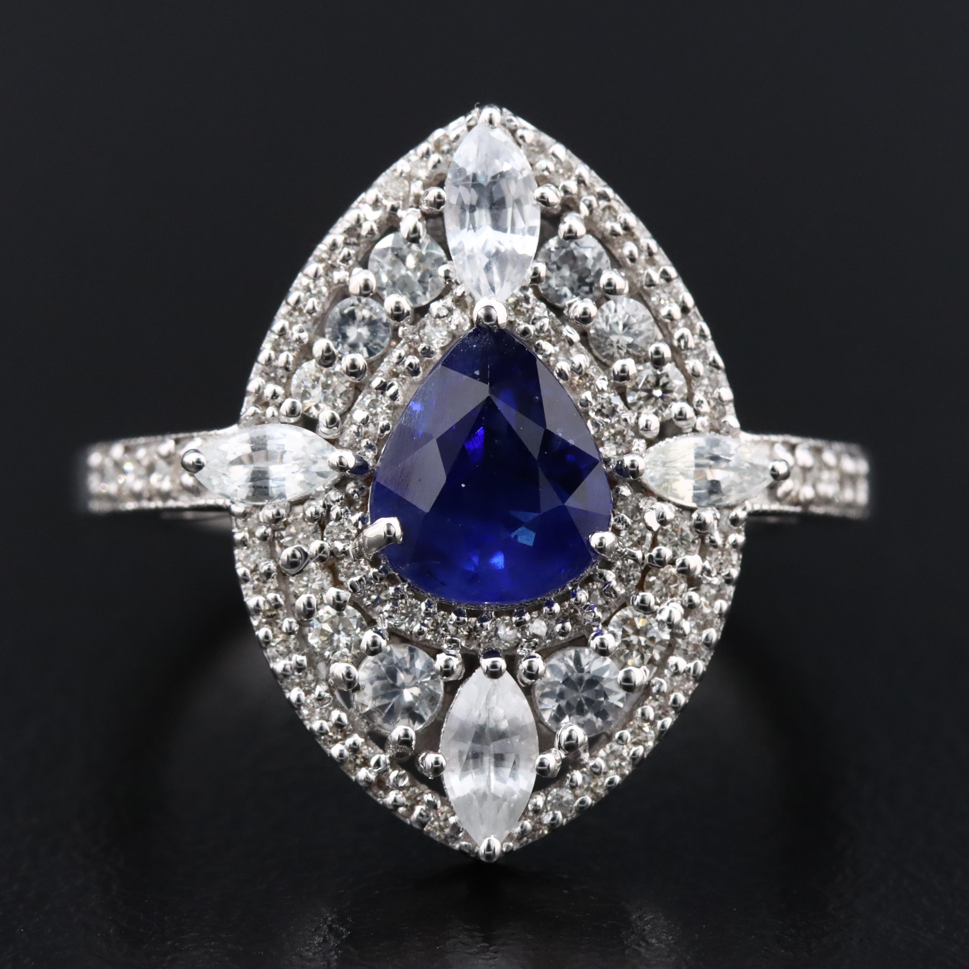 14K 1.41 CT Sapphire, White Sapphire, and Diamond Ring with IGI Jewelry Report