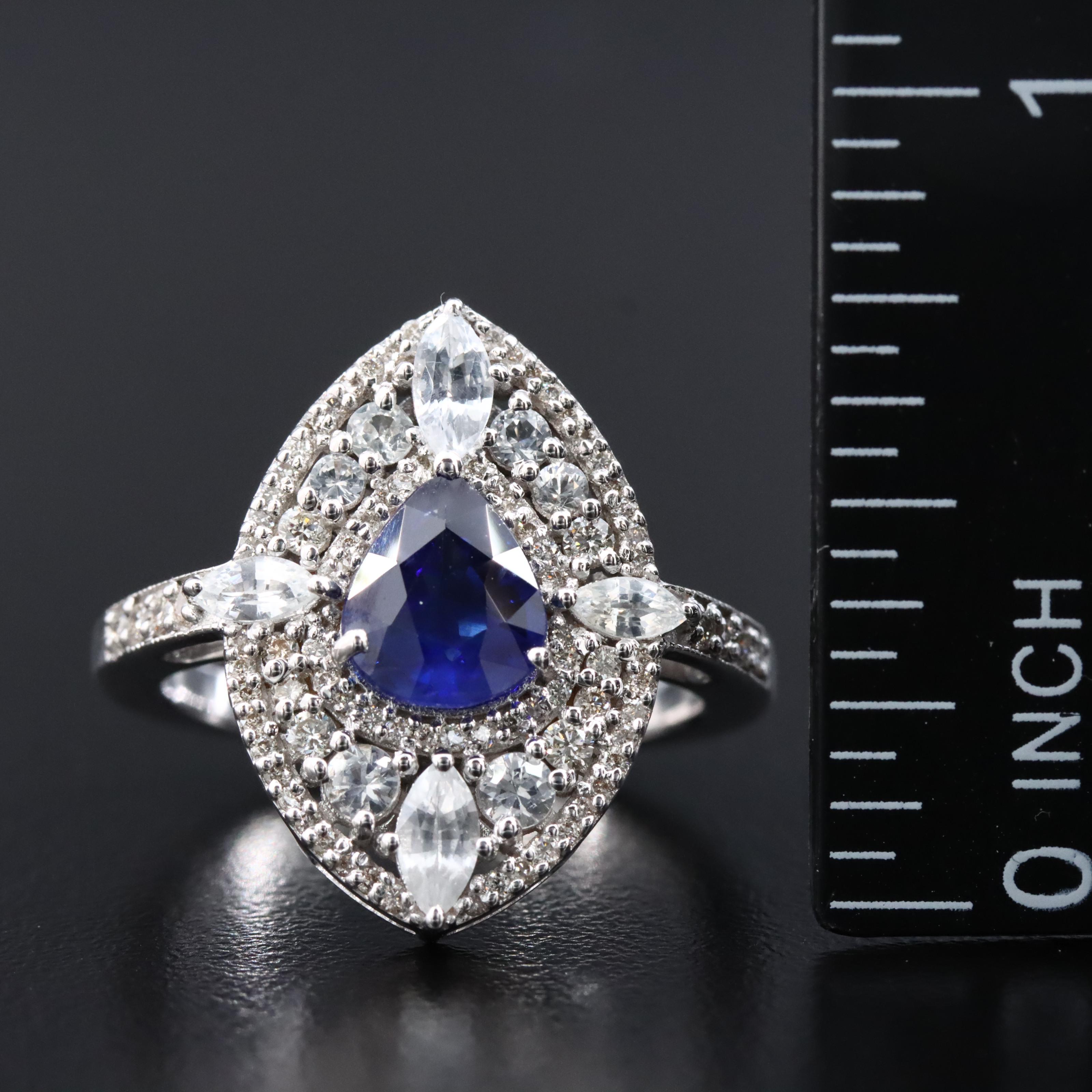 14K 1.41 CT Sapphire, White Sapphire, and Diamond Ring with IGI Jewelry Report