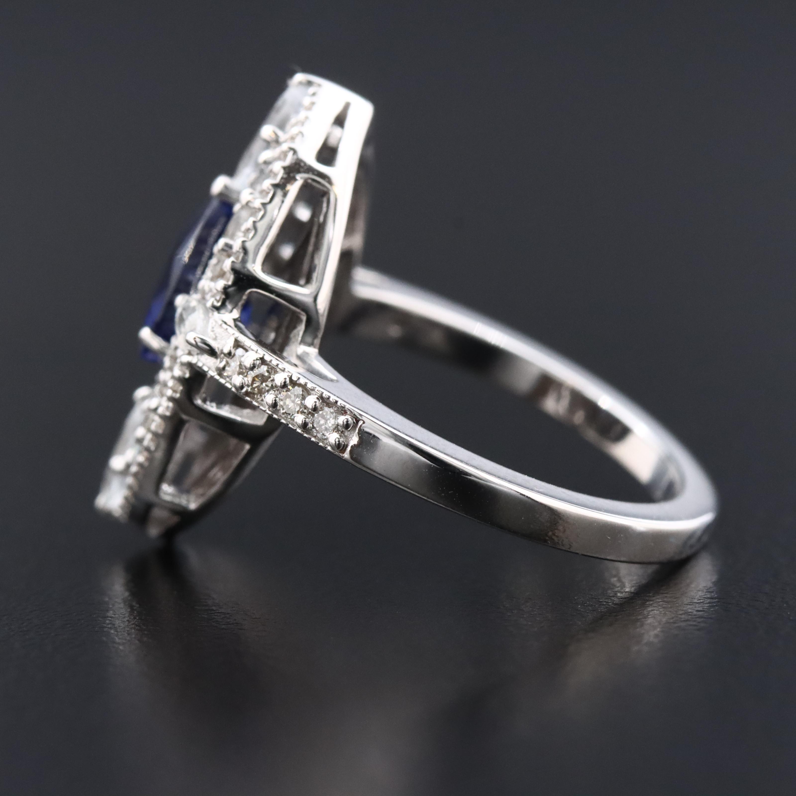 14K 1.41 CT Sapphire, White Sapphire, and Diamond Ring with IGI Jewelry Report