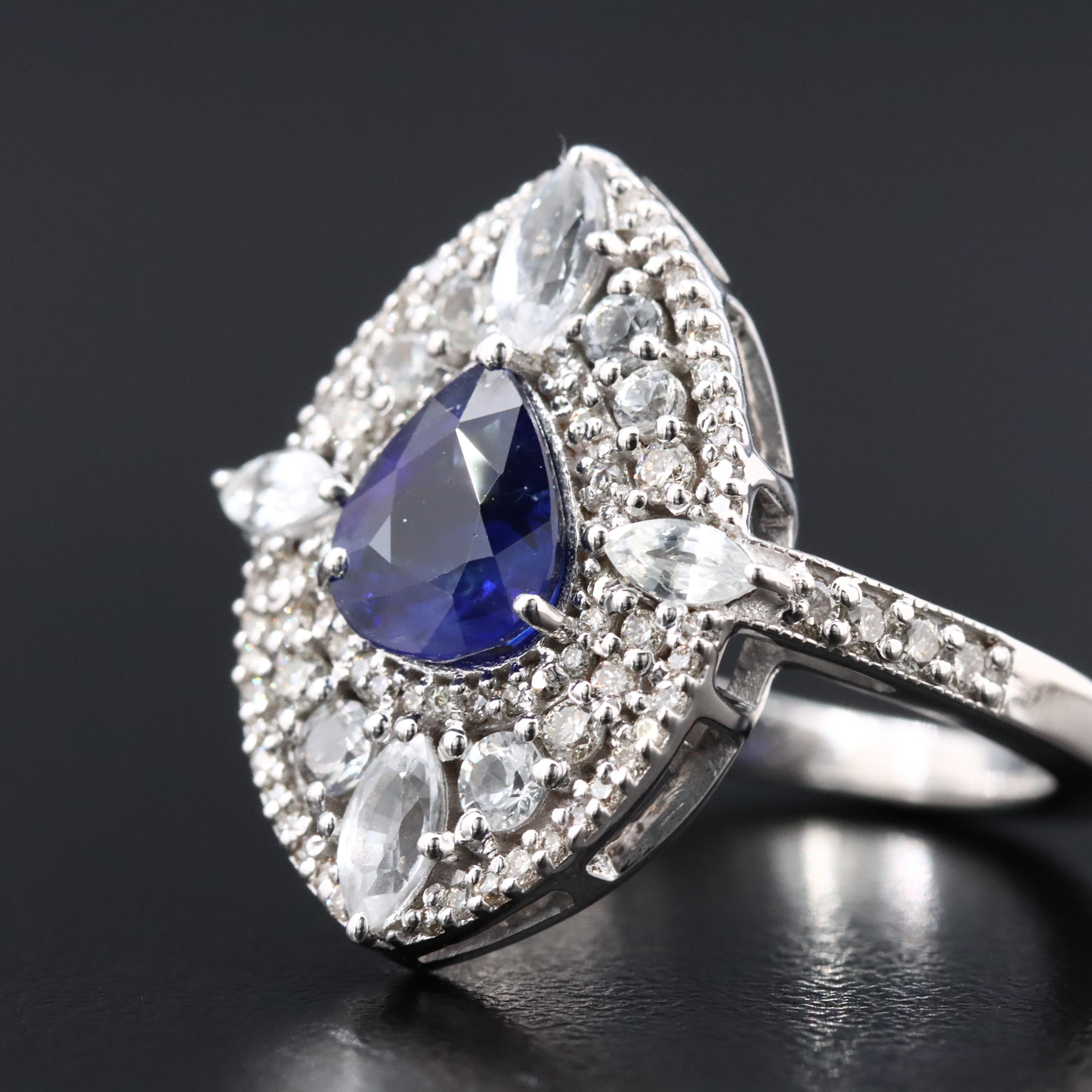 14K 1.41 CT Sapphire, White Sapphire, and Diamond Ring with IGI Jewelry Report
