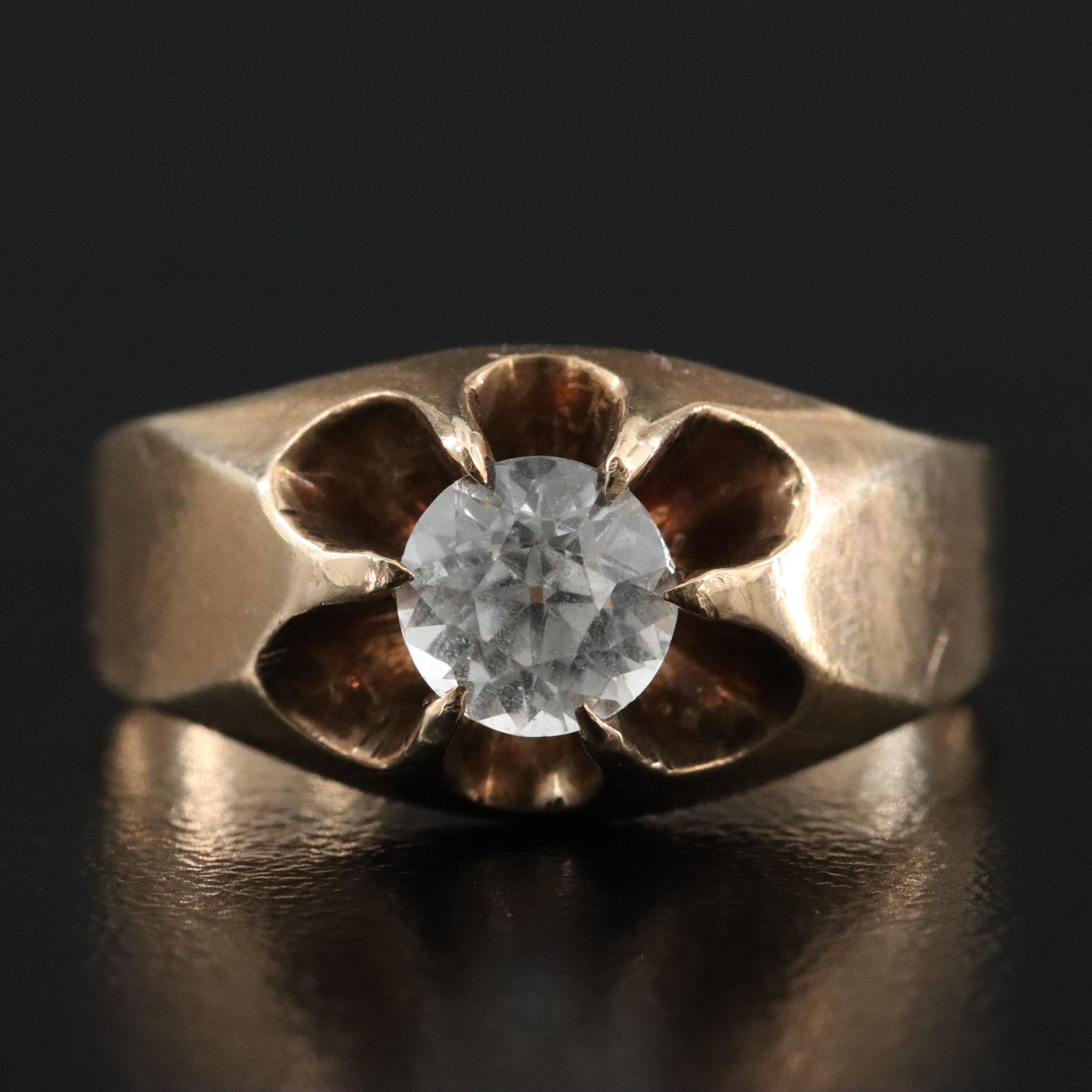 Antique 10K White Sapphire Belcher Ring