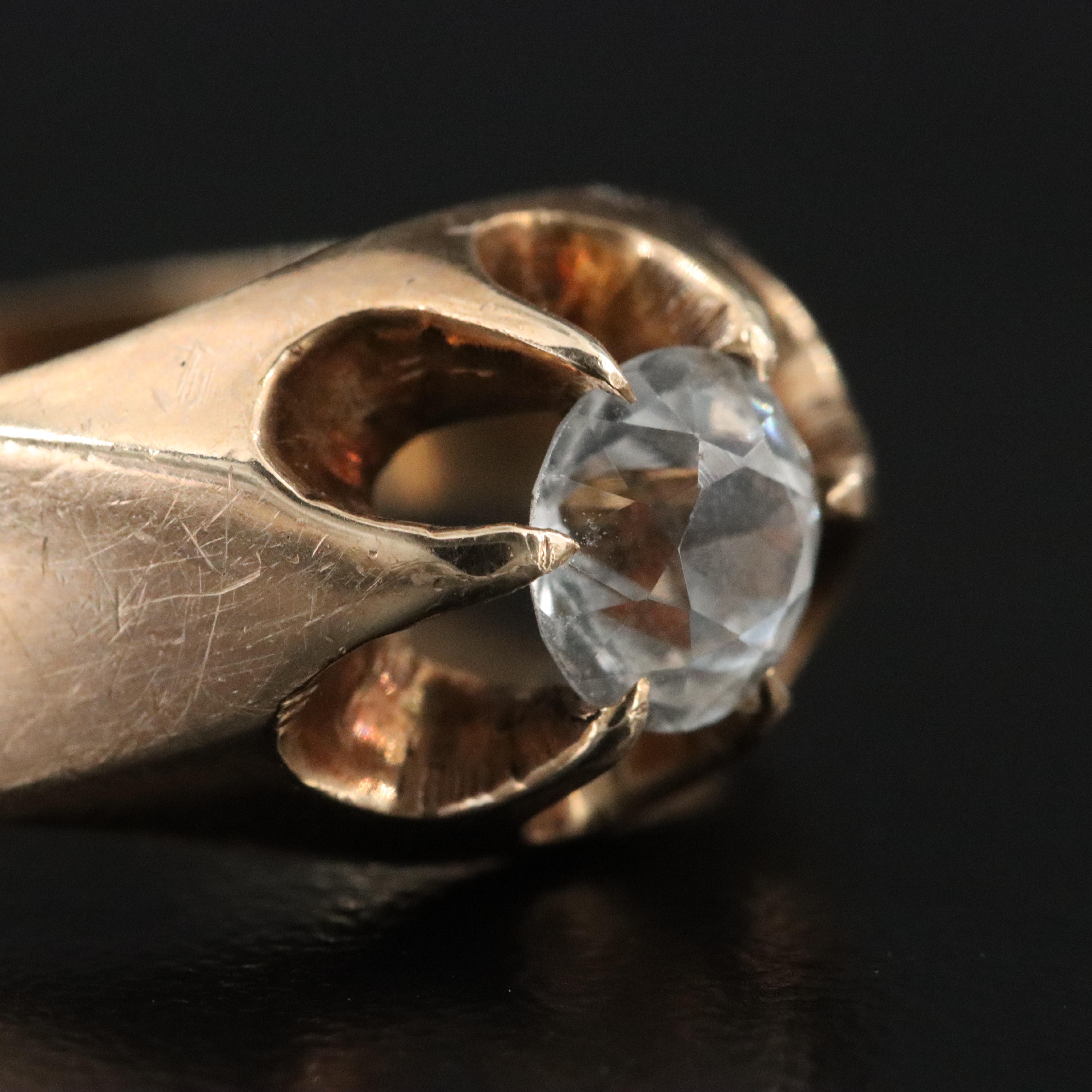 Antique 10K White Sapphire Belcher Ring