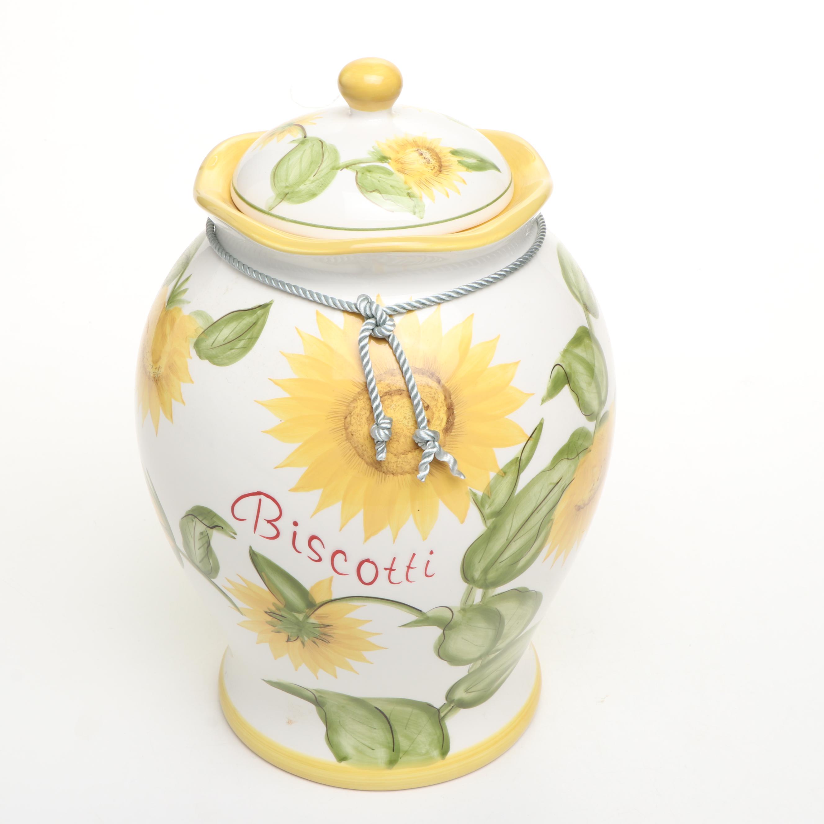 Italian Style Ceramic Biscotti and Other Lidded Jars