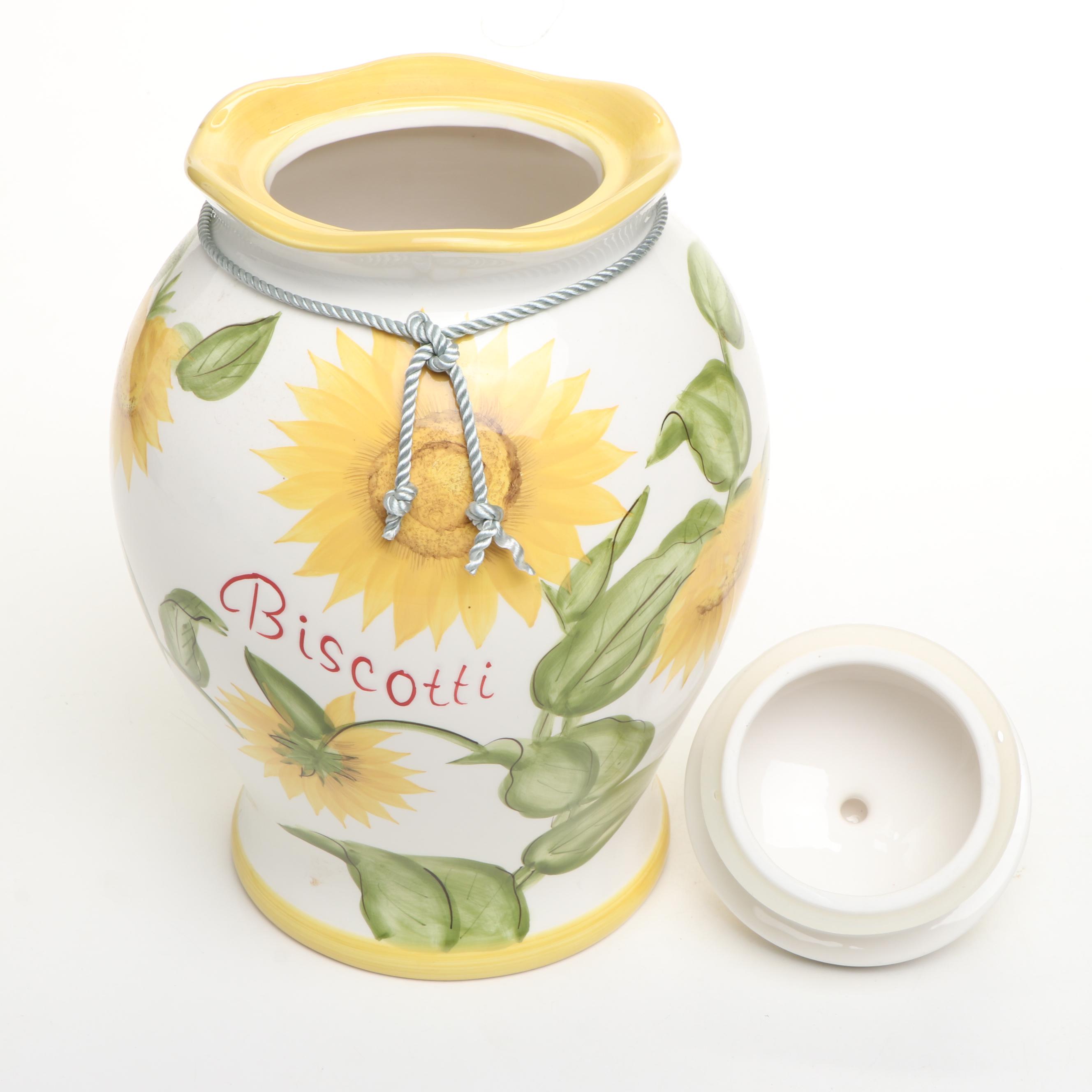 Italian Style Ceramic Biscotti and Other Lidded Jars