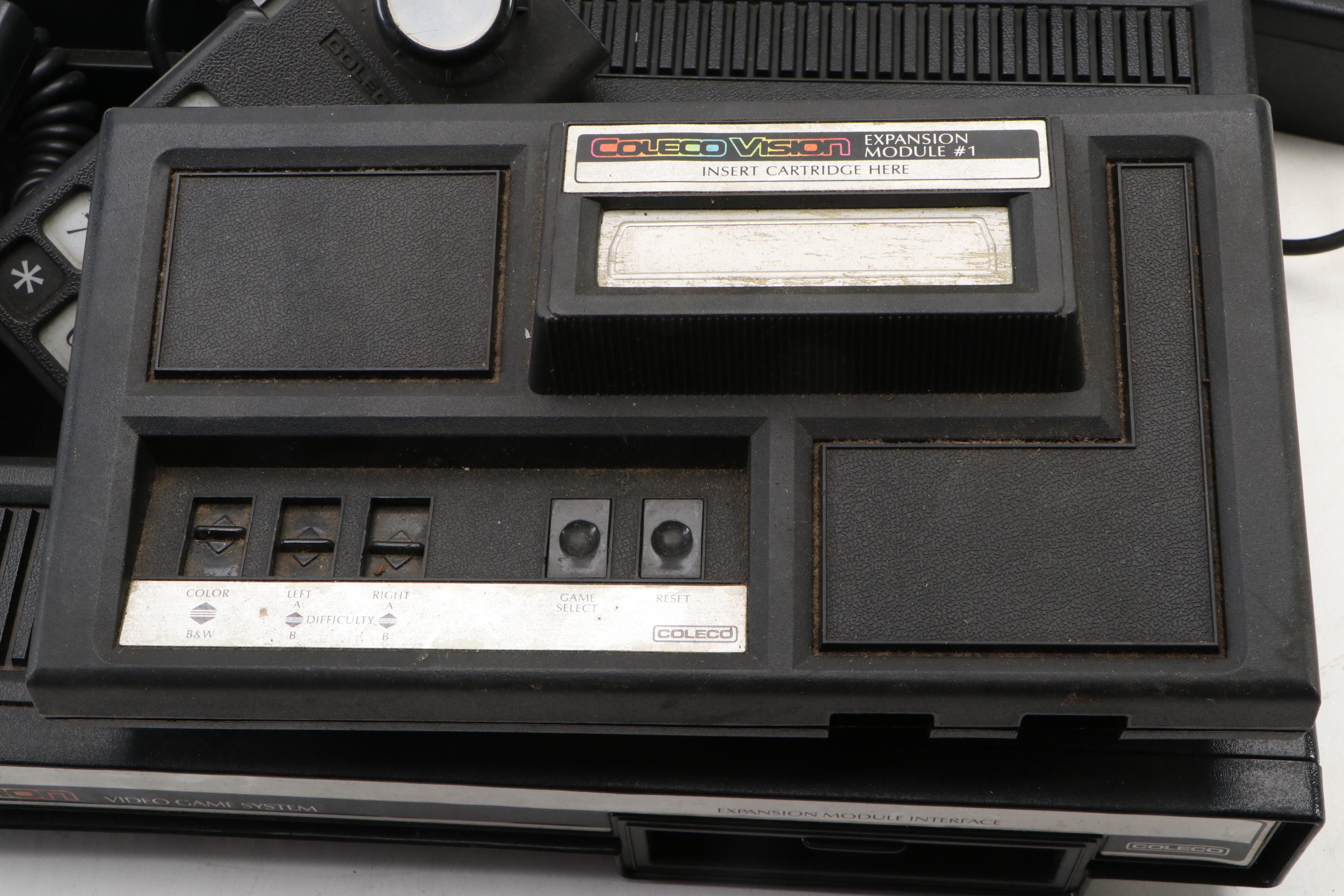 Coleco Vision Expansion Module #1 Video Game System, Controllers, Cartridges