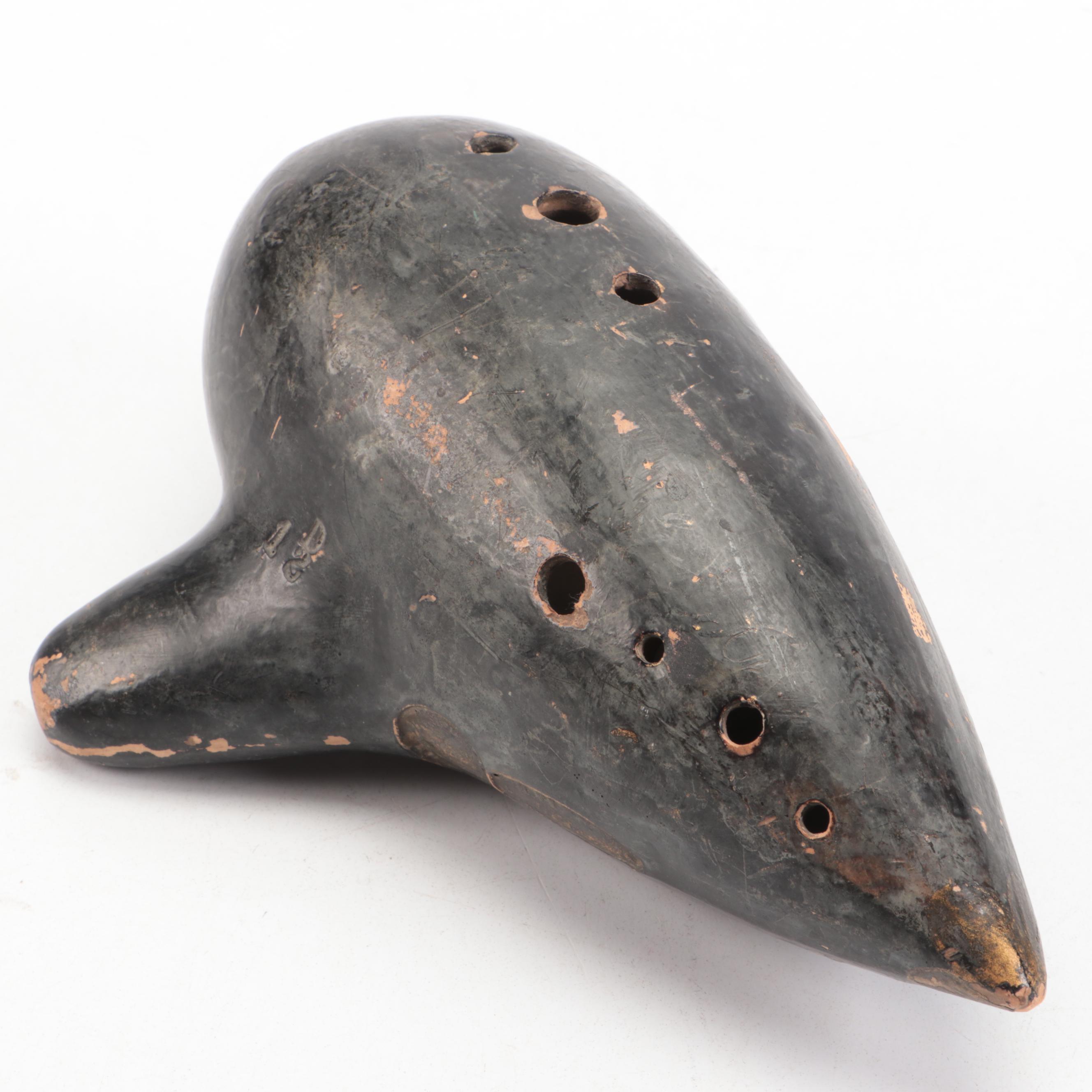 Black Glazed Terracotta Ocarina