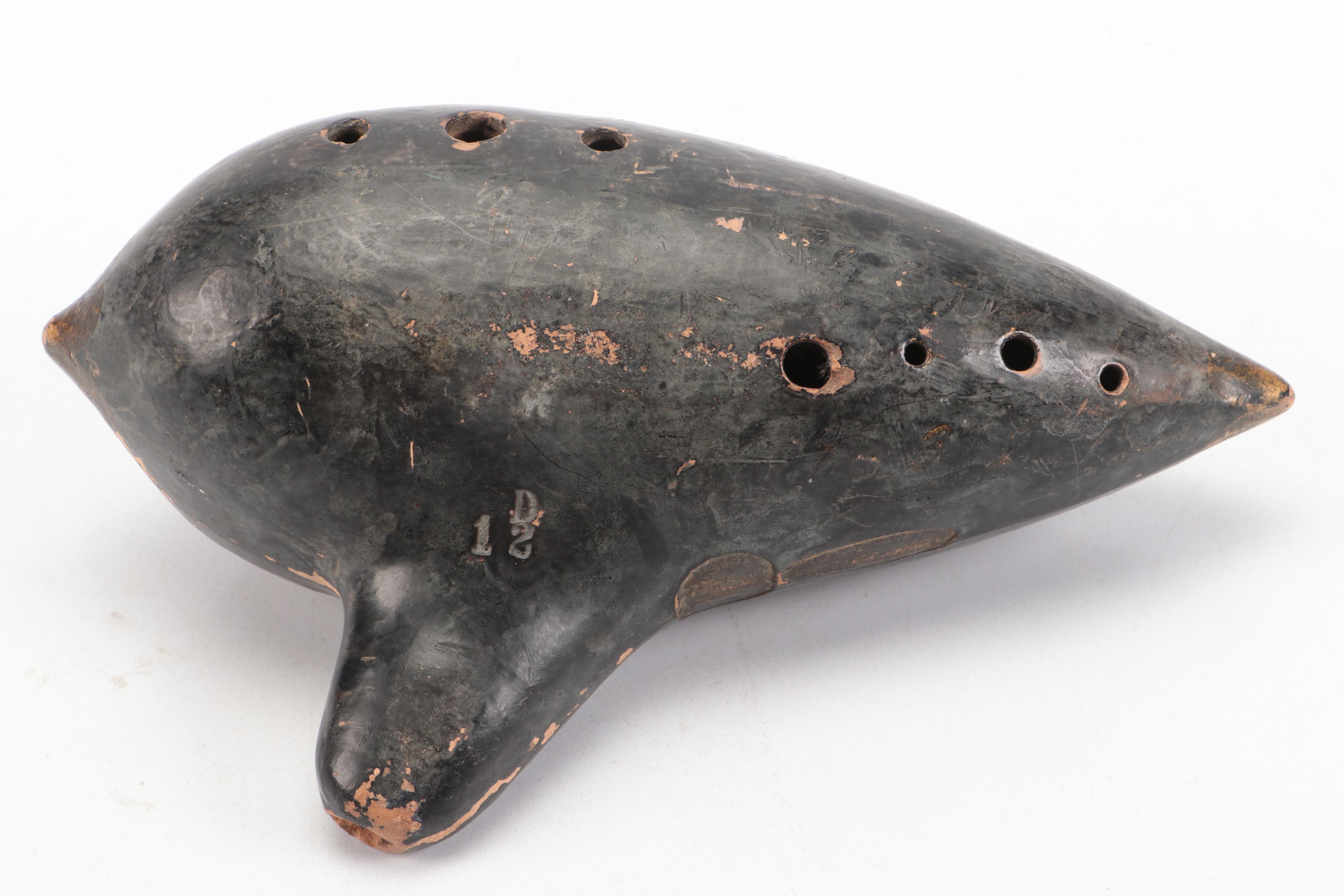 Black Glazed Terracotta Ocarina
