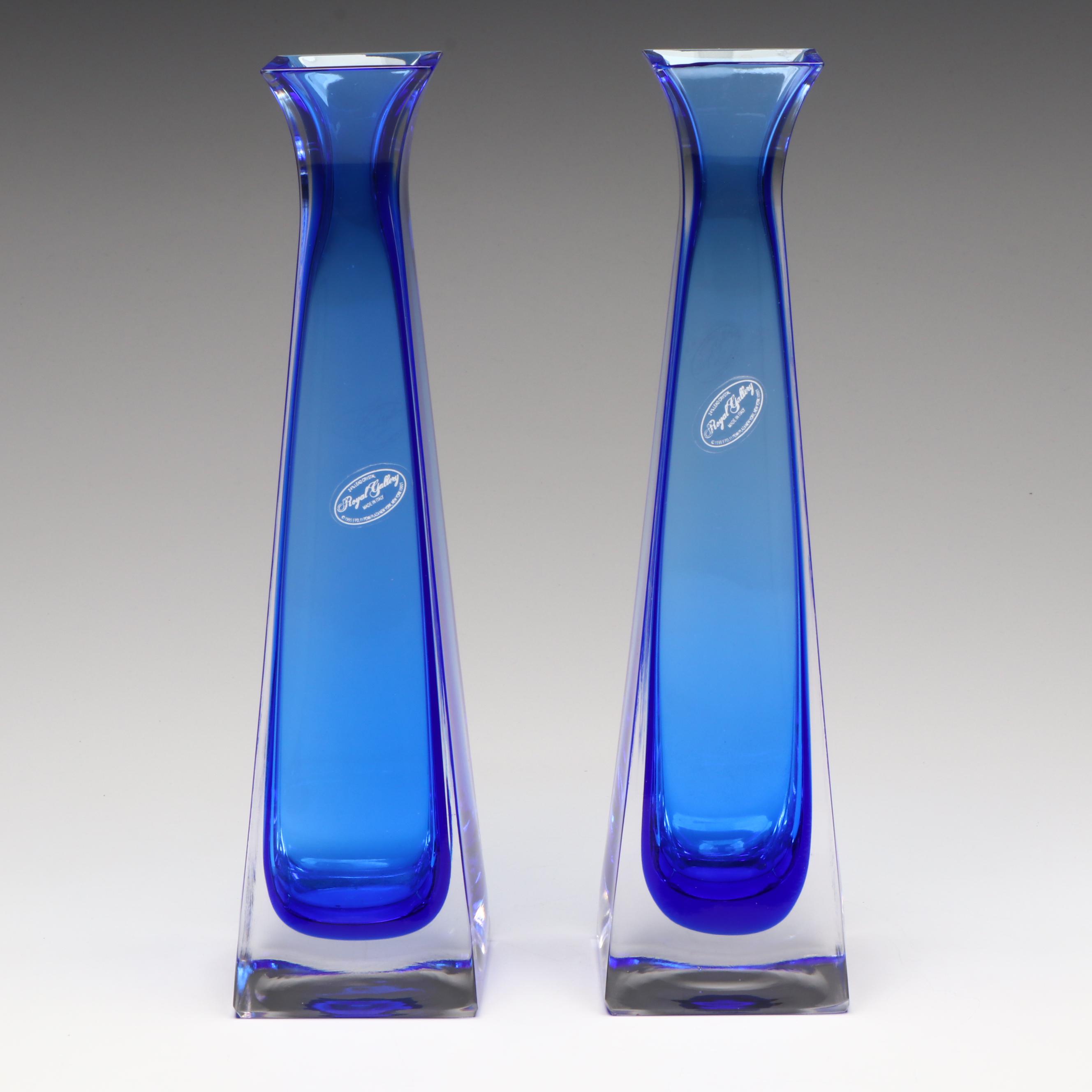 Pair of Royal Gallery Italian Blue Crystal Vases, Late 20th C.