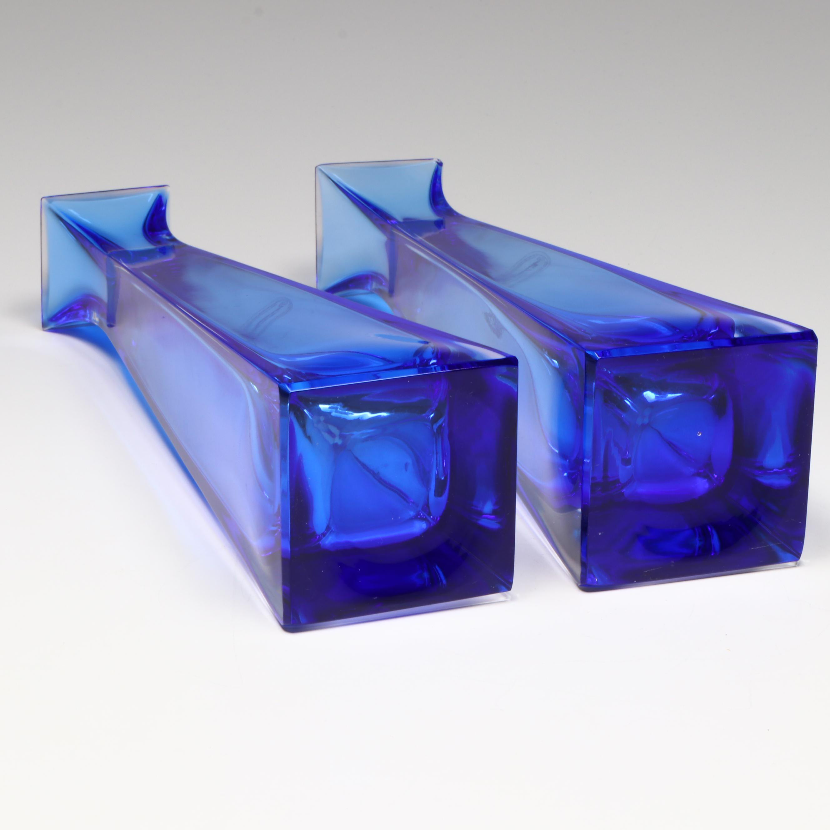 Pair of Royal Gallery Italian Blue Crystal Vases, Late 20th C.