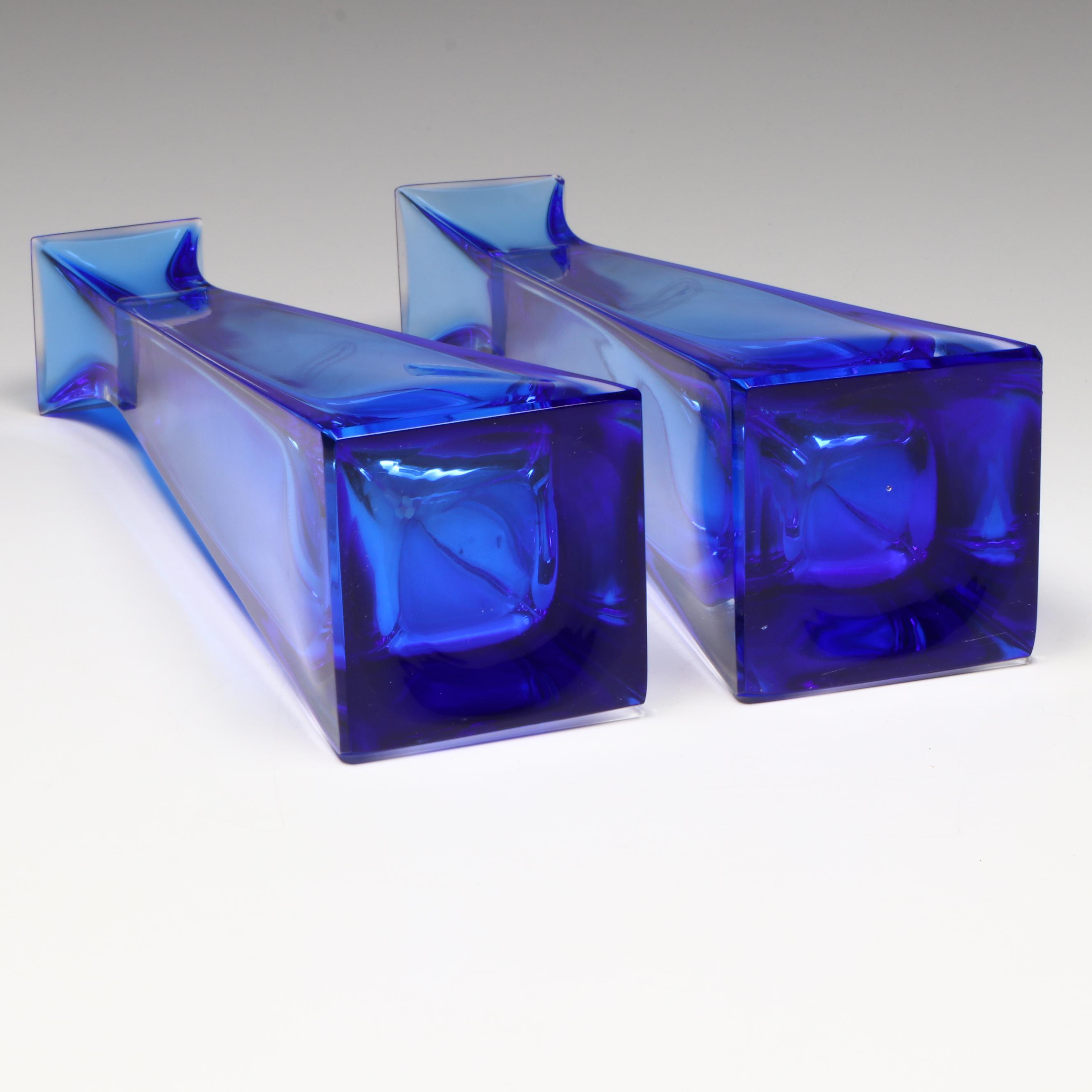 Pair of Royal Gallery Italian Blue Crystal Vases, Late 20th C.
