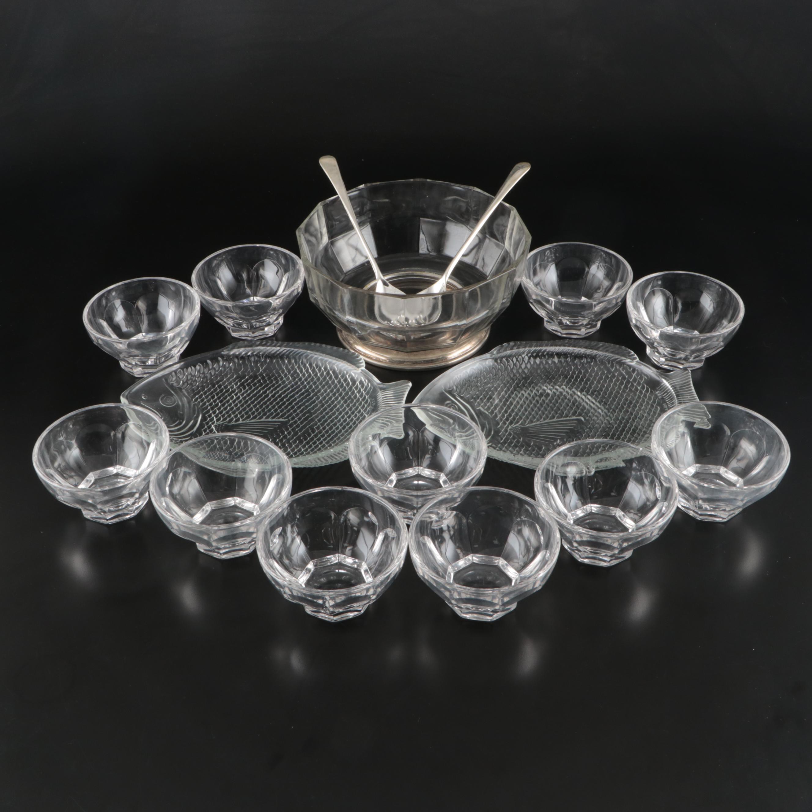 Villeroy & Boch Crystal Dessert Bowls with Italian Silver Plate Salad Servers