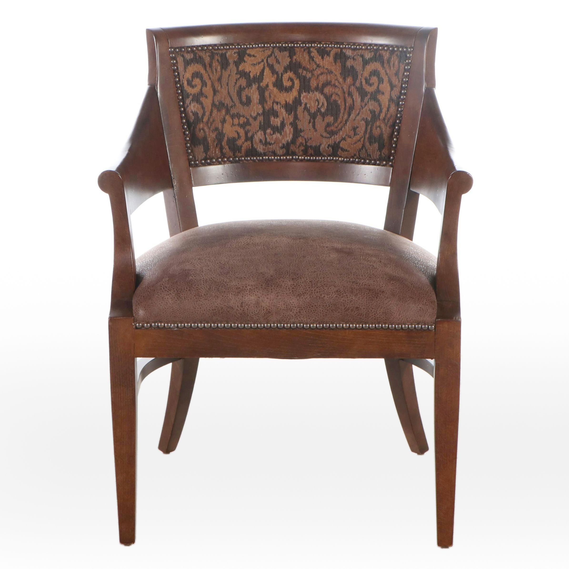Contemporary Mahogany Finish Mixed Fabric Upholstered Occasional Chair