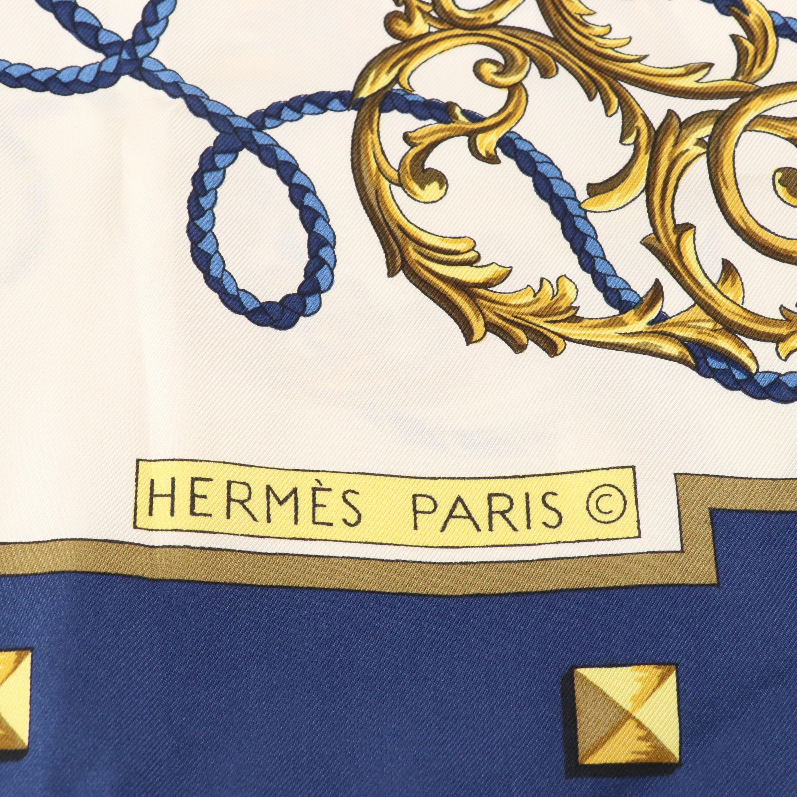 Hermès Early Issue "Les Clés" Scarf 90 in Silk Twill