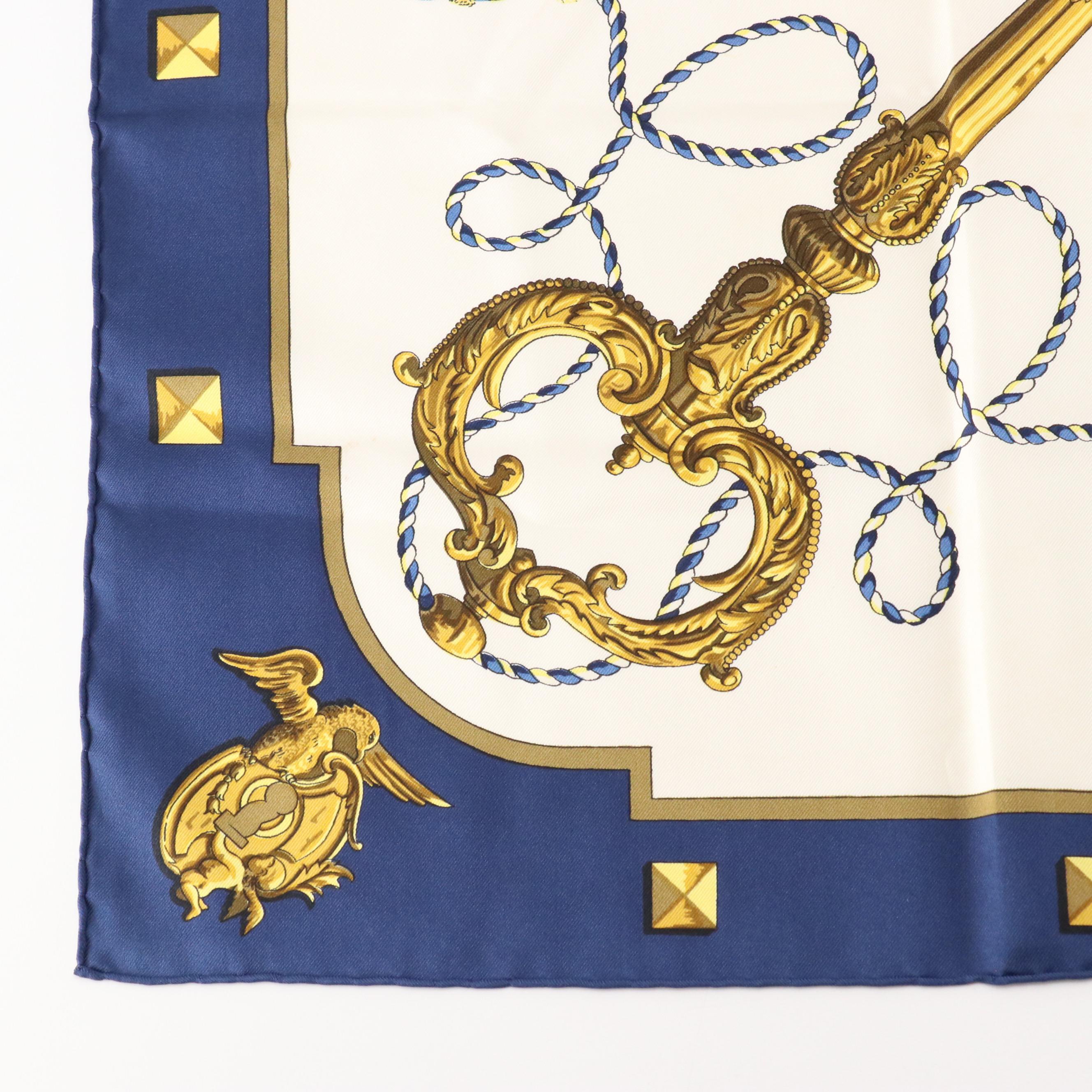 Hermès Early Issue "Les Clés" Scarf 90 in Silk Twill