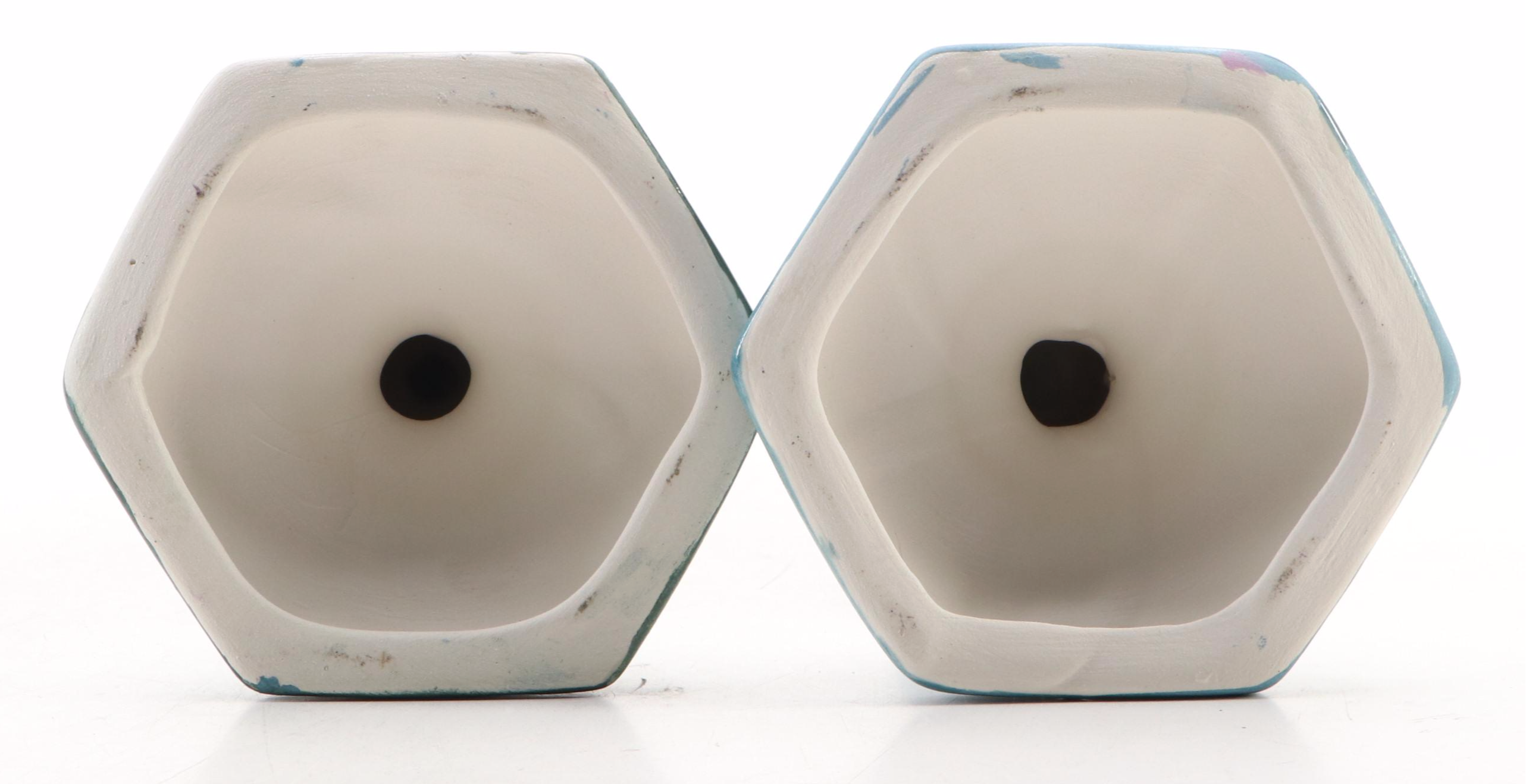 Blue Rose Motif Ceramic Vase with Other Hand-Painted Ceramic Candlesticks