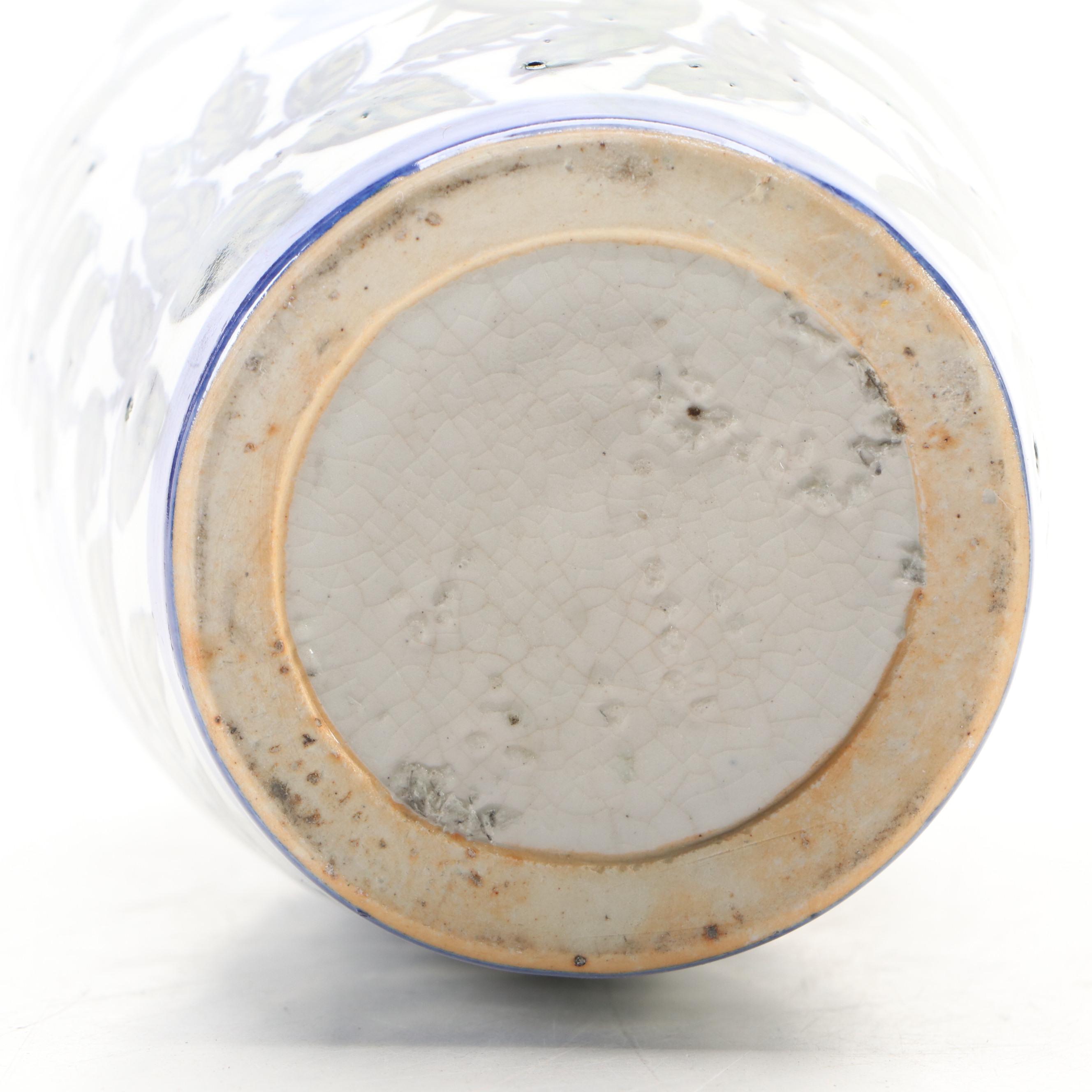 Blue Rose Motif Ceramic Vase with Other Hand-Painted Ceramic Candlesticks