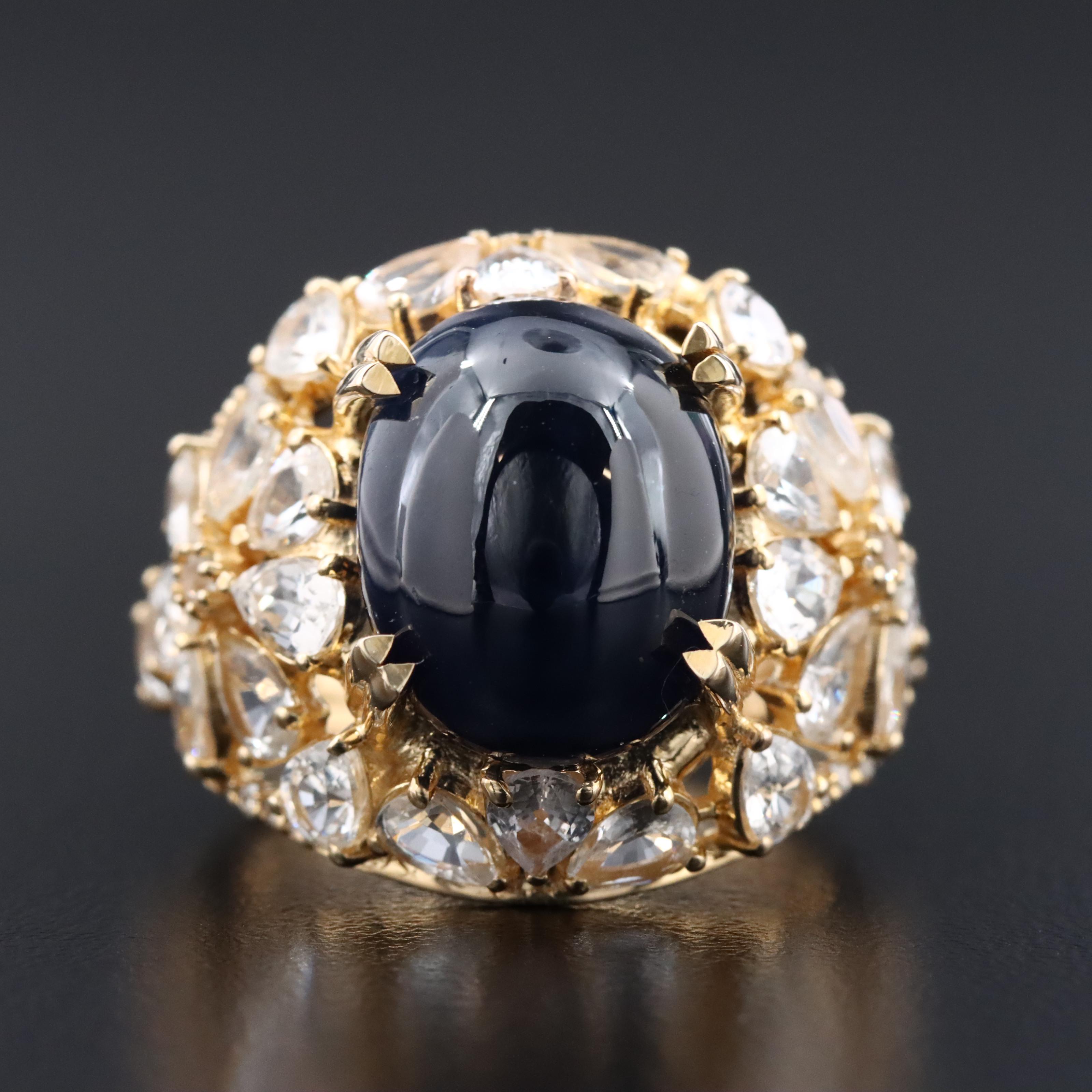 14K 10.47 CT Sapphire, White Sapphire, and Diamond Ring with IGI Jewelry Report