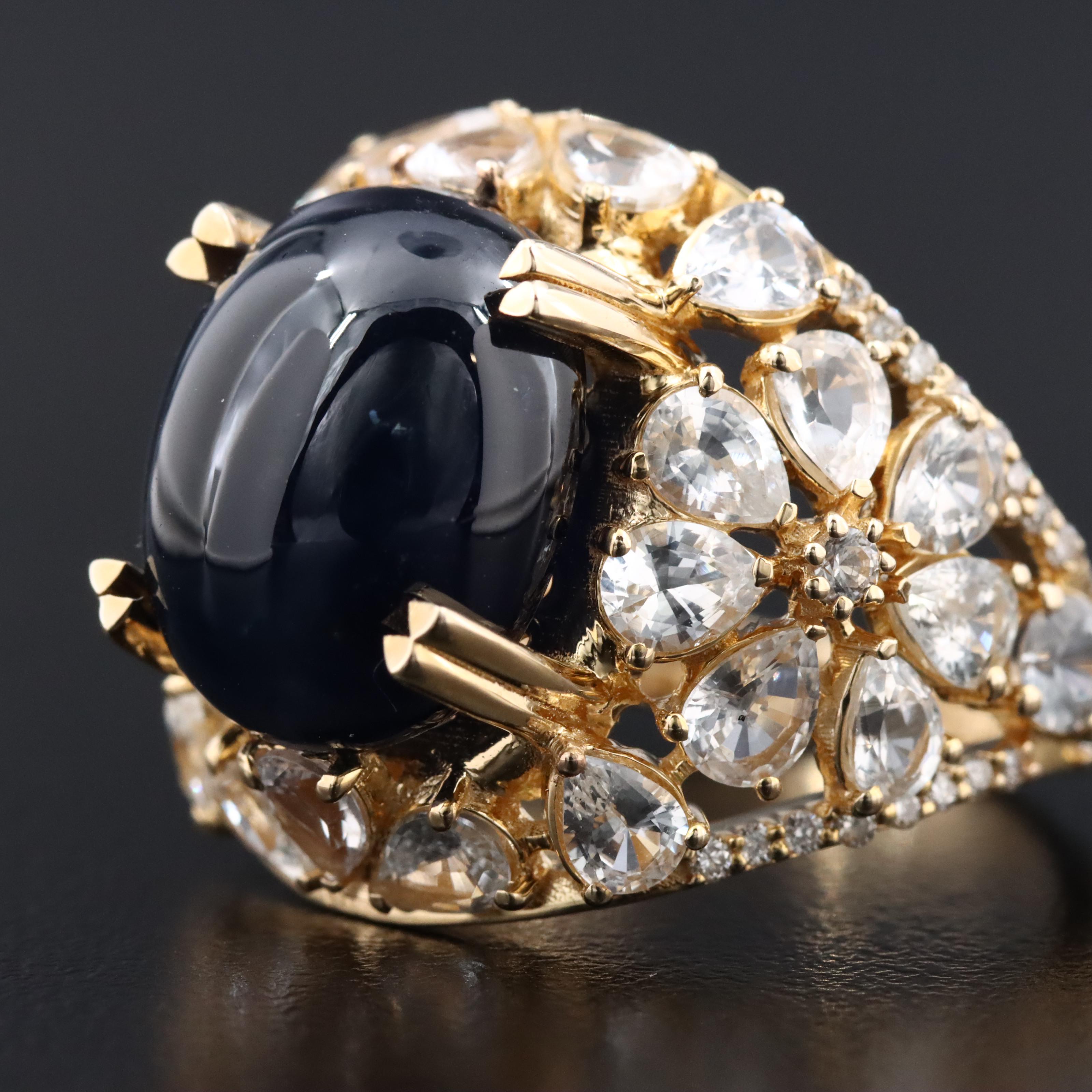 14K 10.47 CT Sapphire, White Sapphire, and Diamond Ring with IGI Jewelry Report