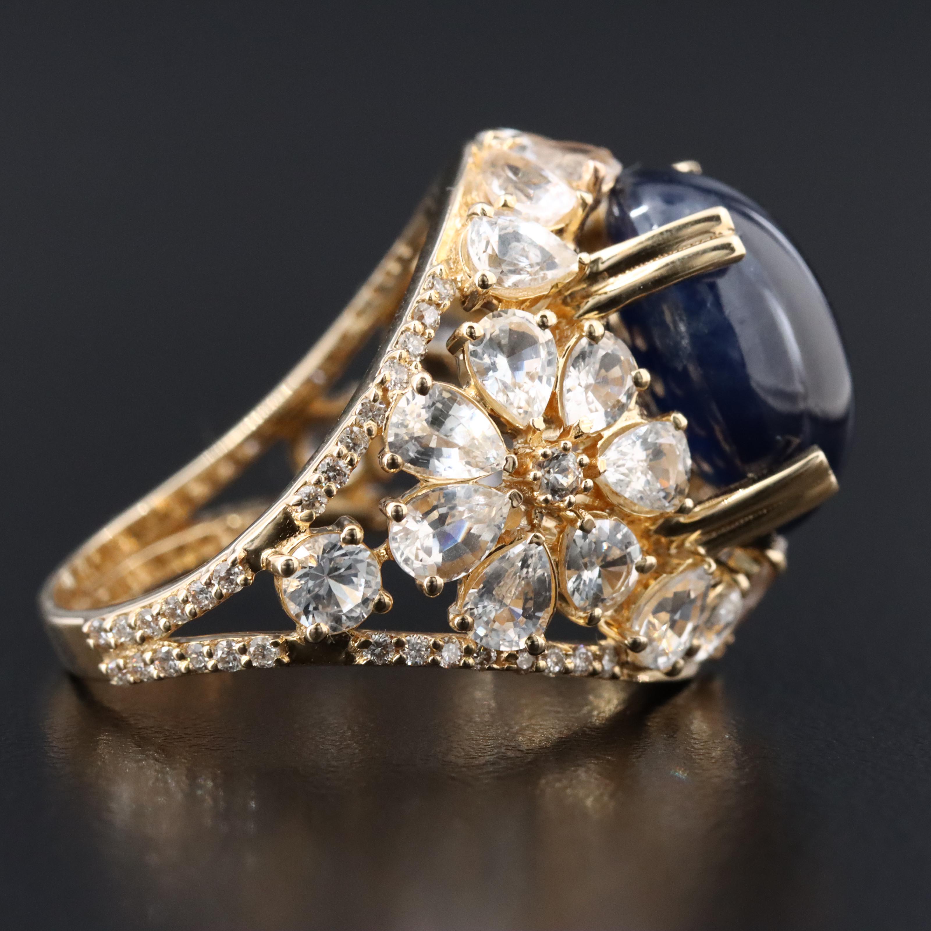 14K 10.47 CT Sapphire, White Sapphire, and Diamond Ring with IGI Jewelry Report