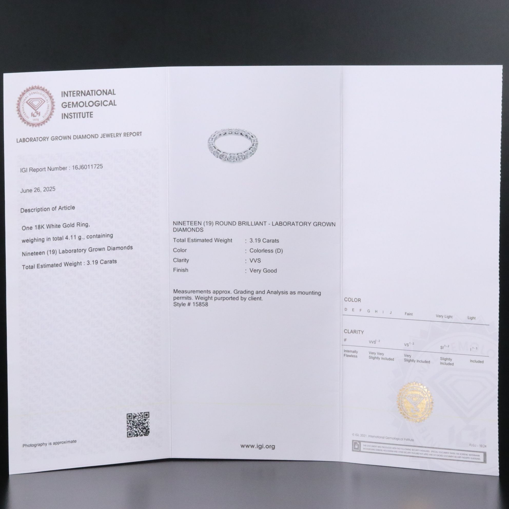 18K 3.19 CTW Lab Grown Diamond Eternity Band with IGI Jewelry Report