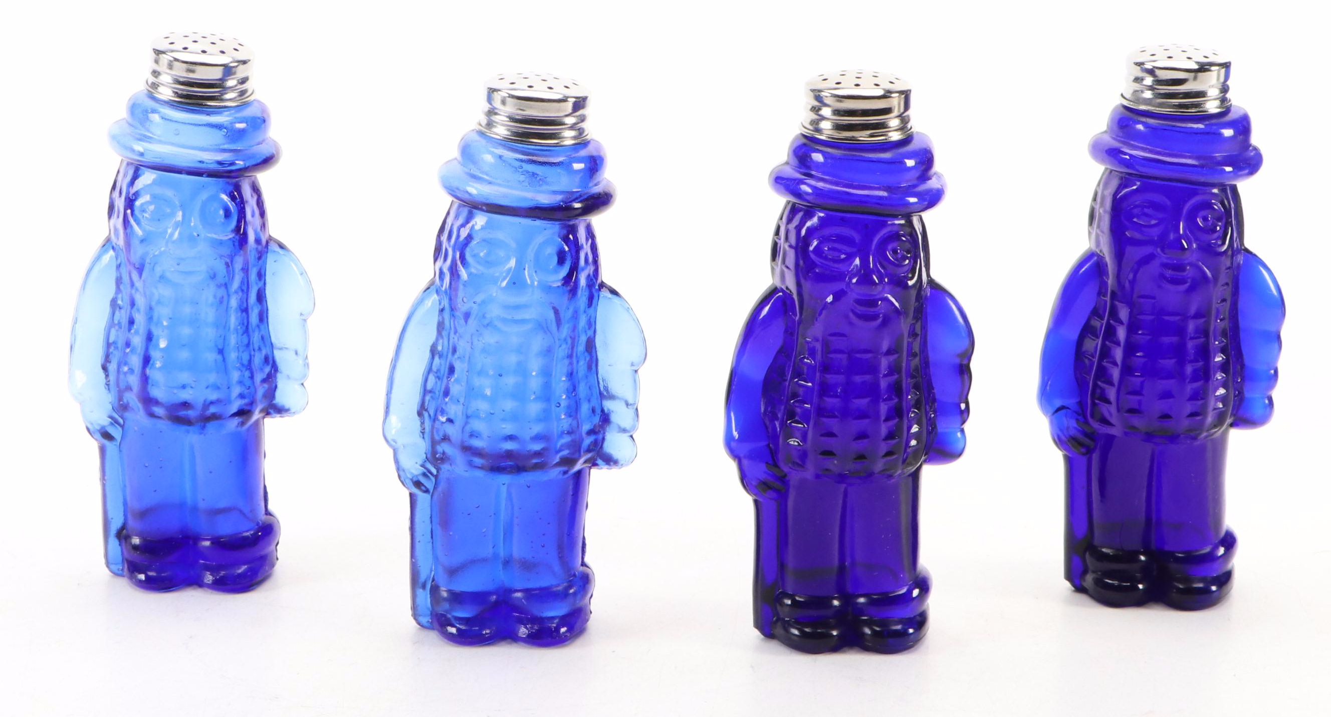Vintage Planters Peanuts Cobalt Glass Jar with Mr. Peanut Shakers
