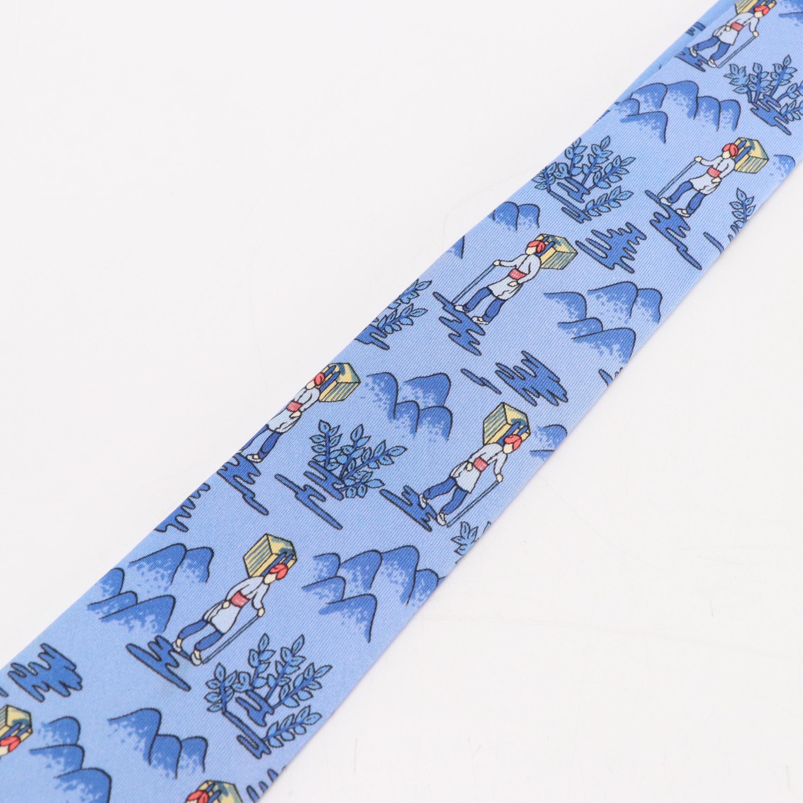 Hermès Mountain Traveler Motif Silk Twill Necktie