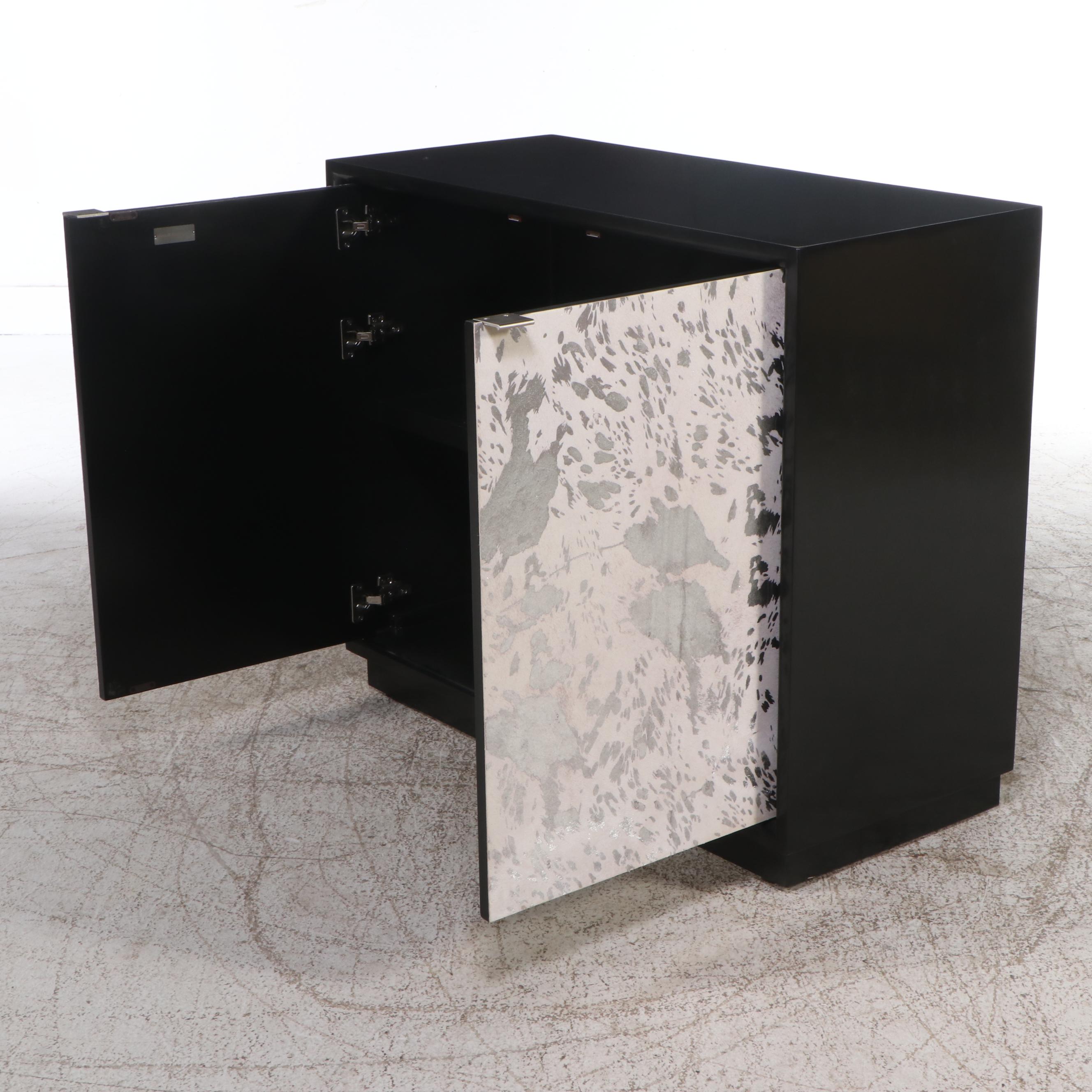 Sherrill Furniture Co. Metallic Cow Hide Clad Black-Painted Wood Cabinet