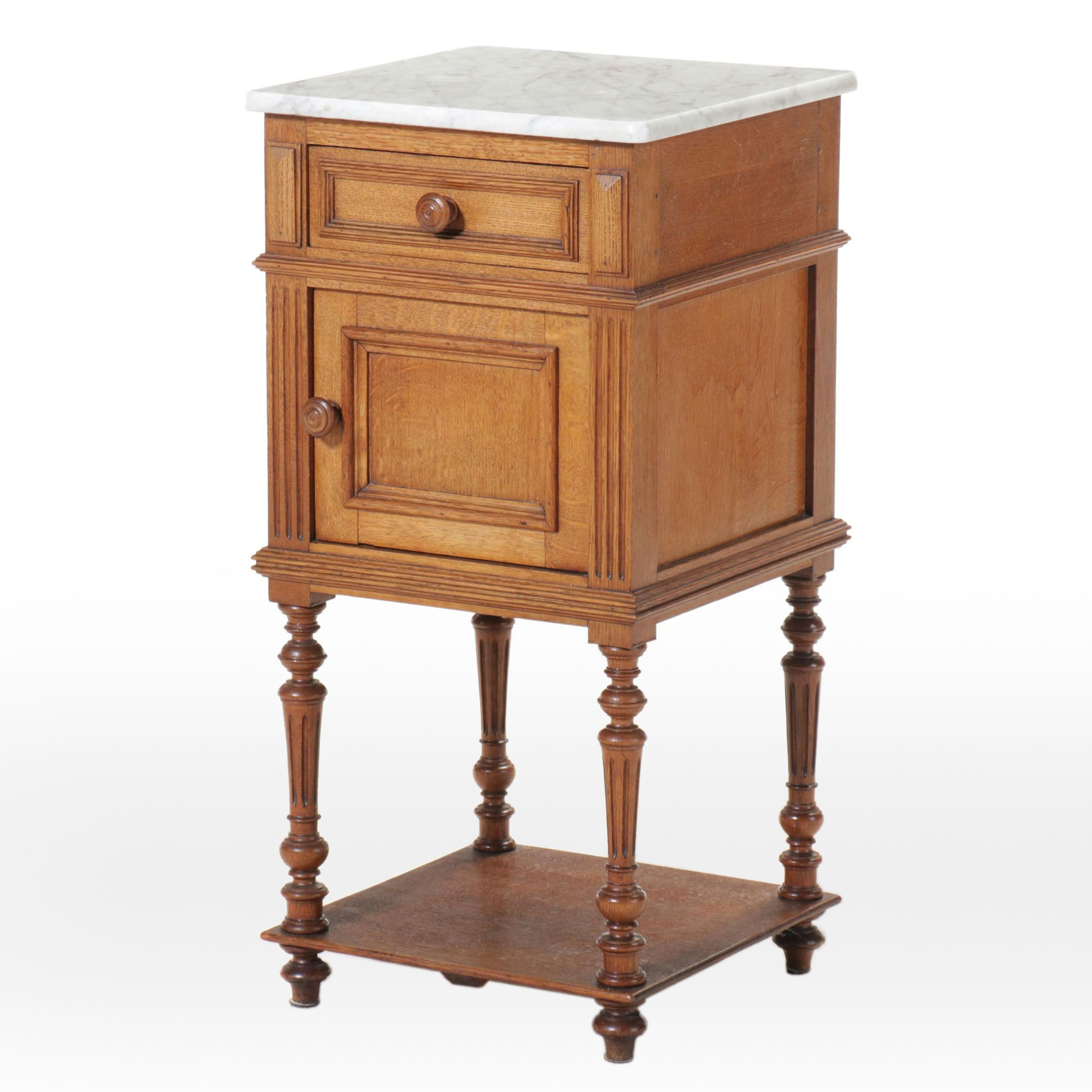 Louis XVI Style Marble Top Wood Bedside Cabinet, Early 20th Century