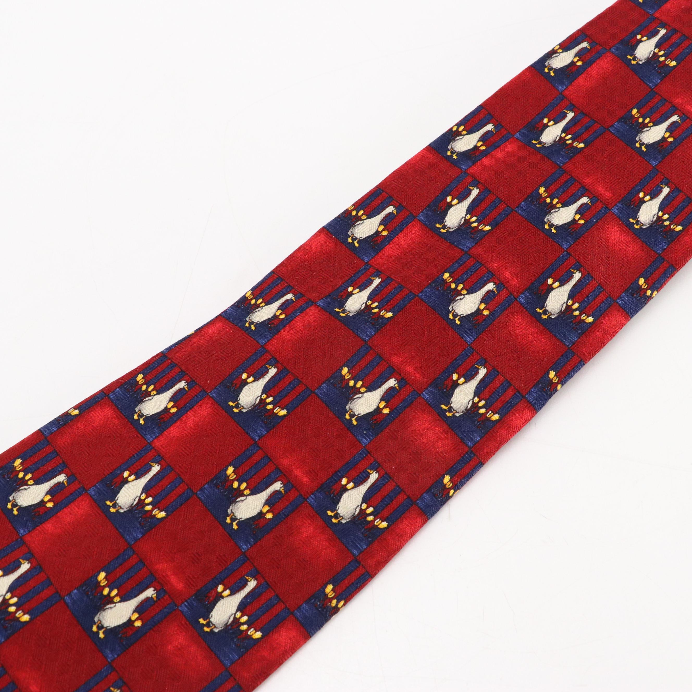 Givenchy Checkered Goose Print Silk Necktie