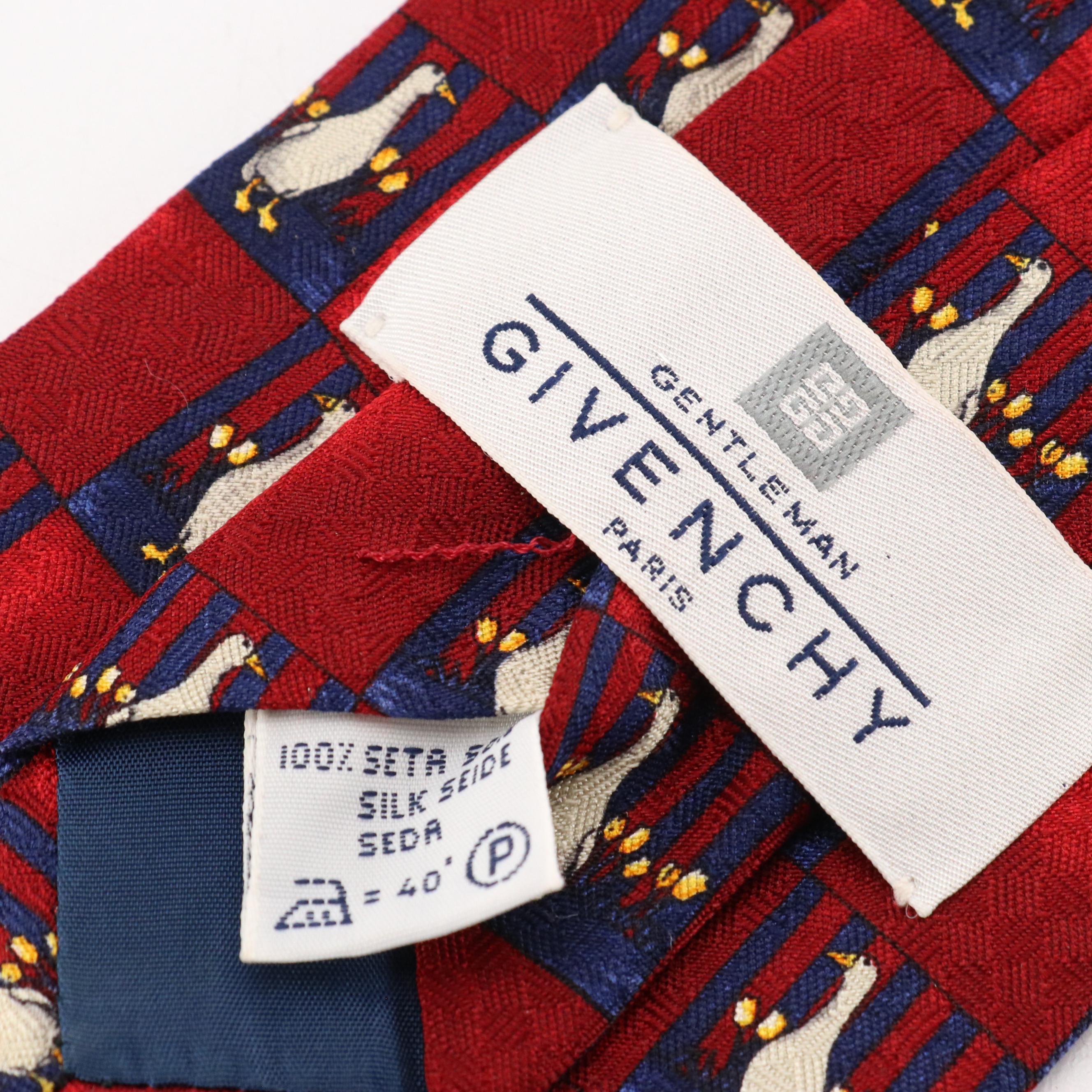 Givenchy Checkered Goose Print Silk Necktie