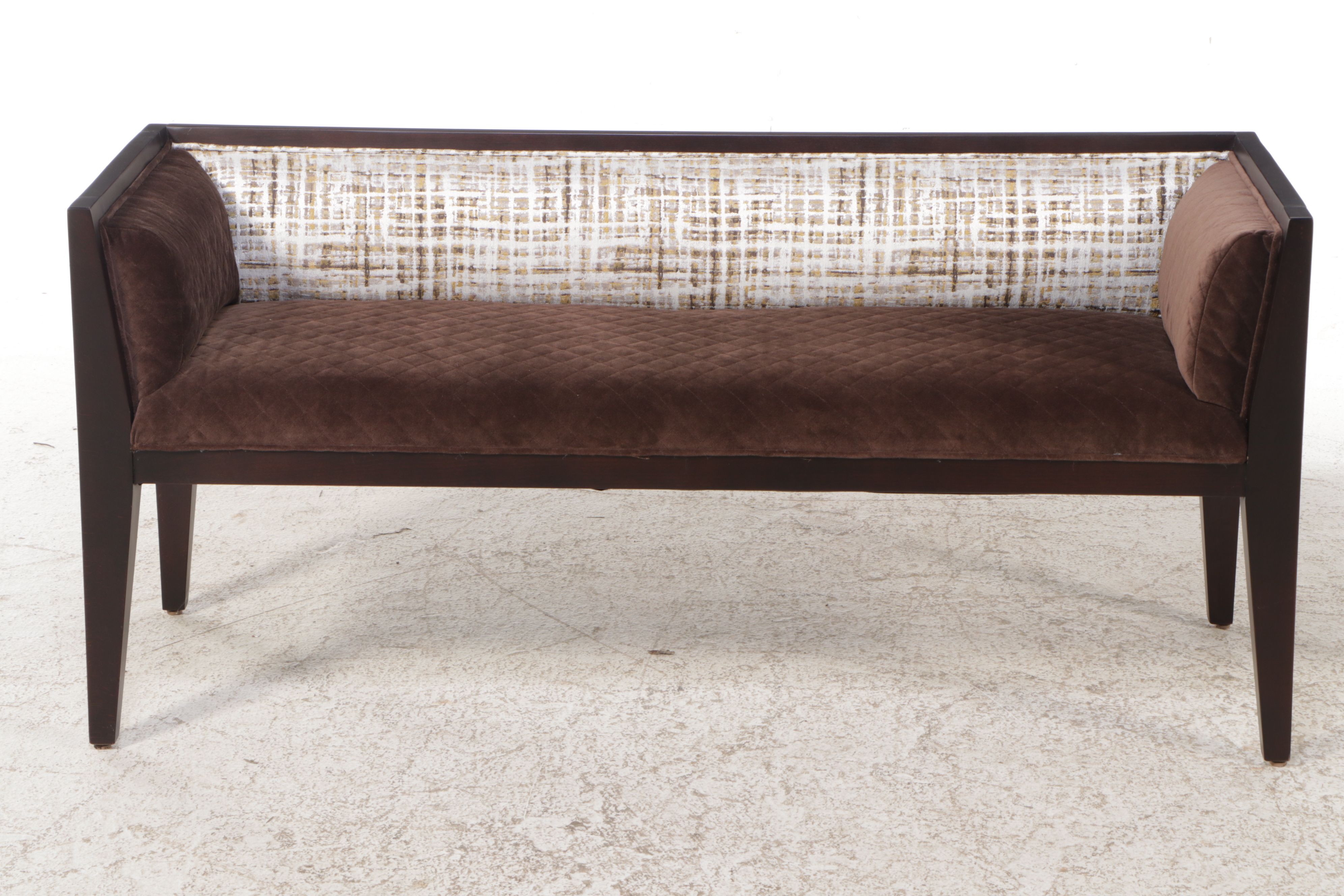 Contemporary Mixed Fabric Upholstered Espresso Finished Wood Bed Bench