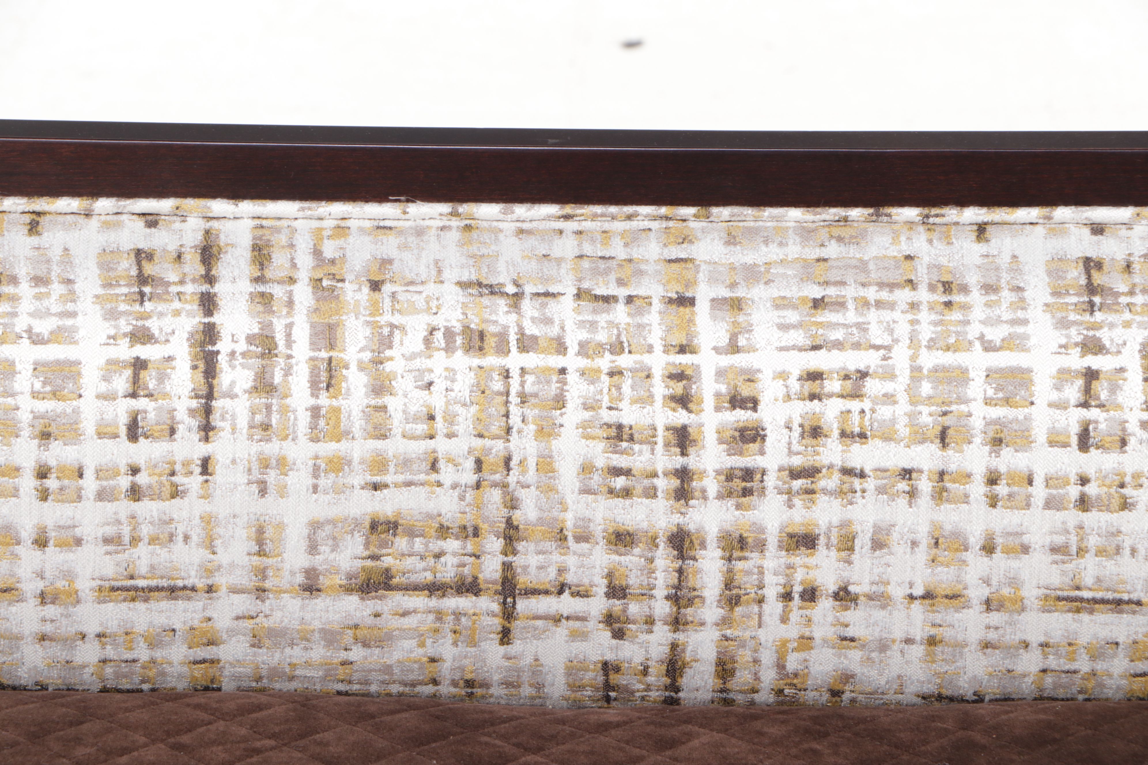 Contemporary Mixed Fabric Upholstered Espresso Finished Wood Bed Bench