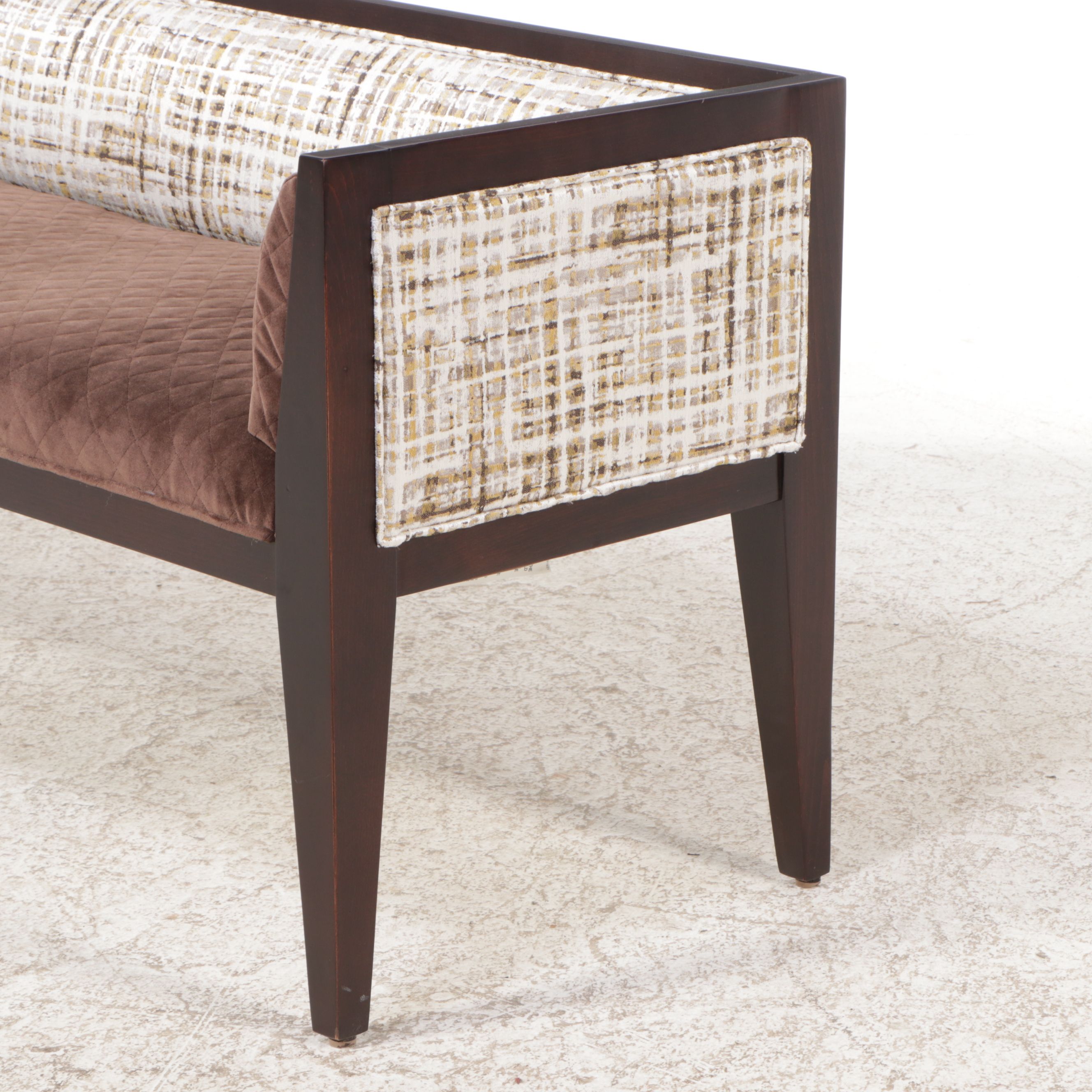 Contemporary Mixed Fabric Upholstered Espresso Finished Wood Bed Bench