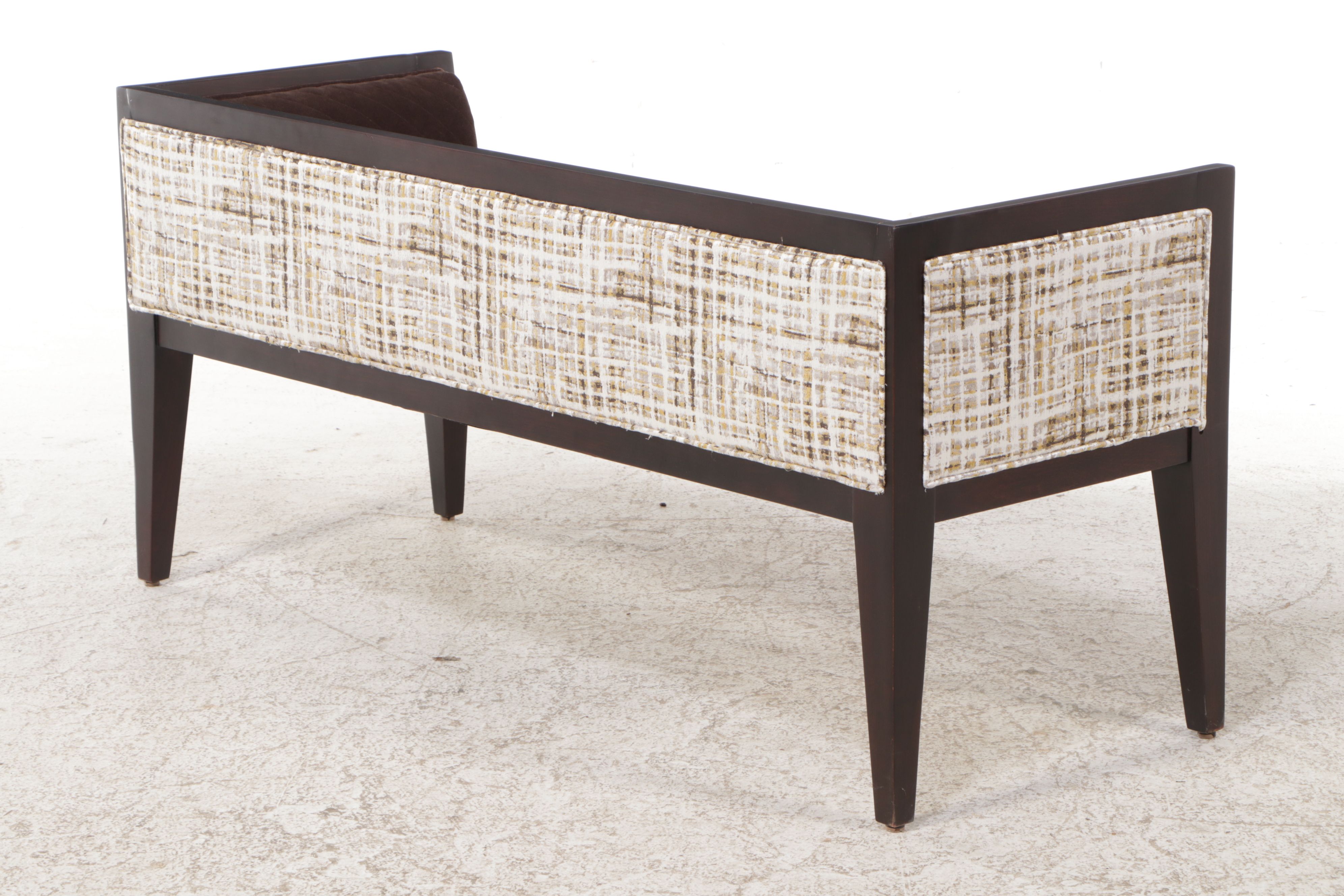 Contemporary Mixed Fabric Upholstered Espresso Finished Wood Bed Bench