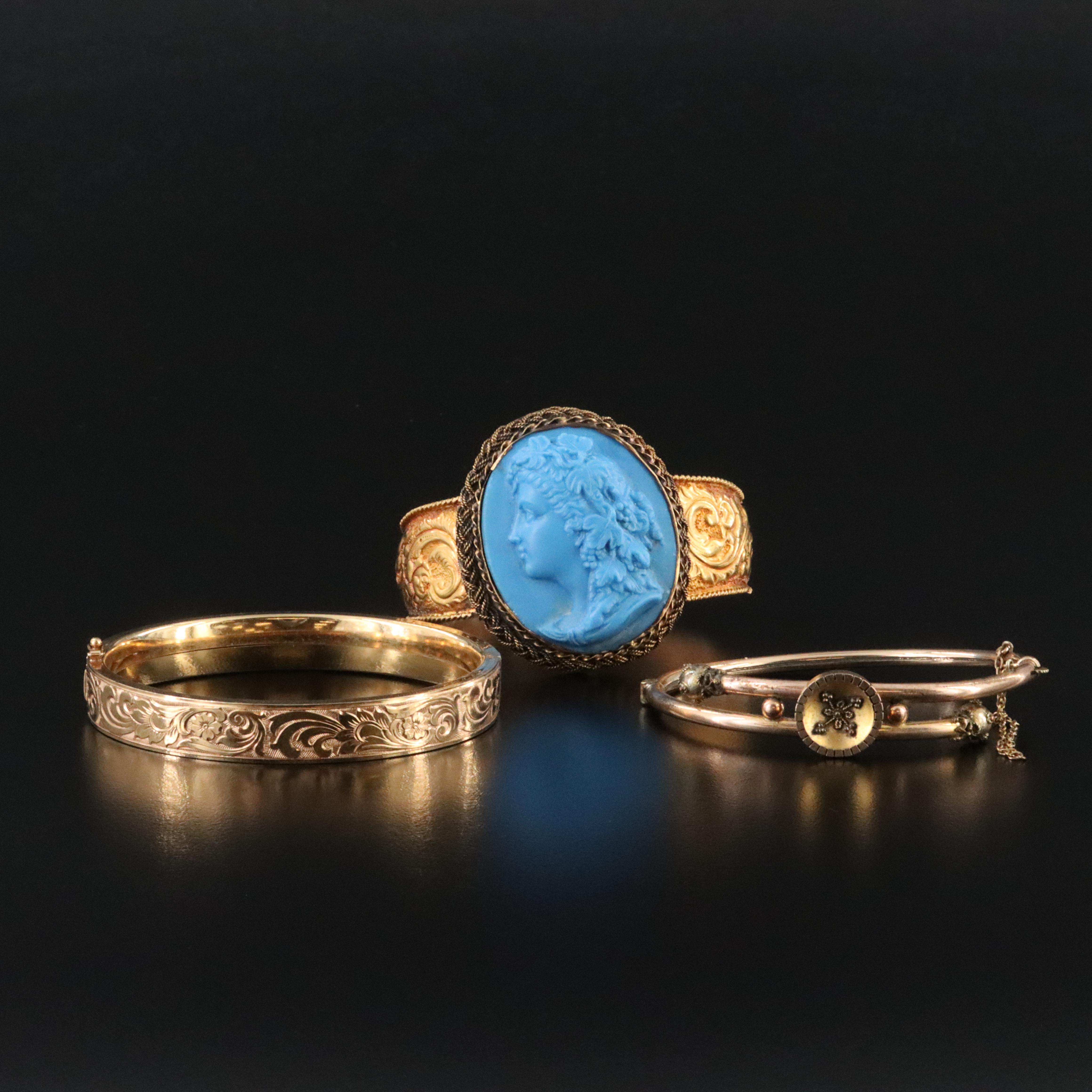 Victorian and Vintage Bracelets Including 10K Glass Cameo