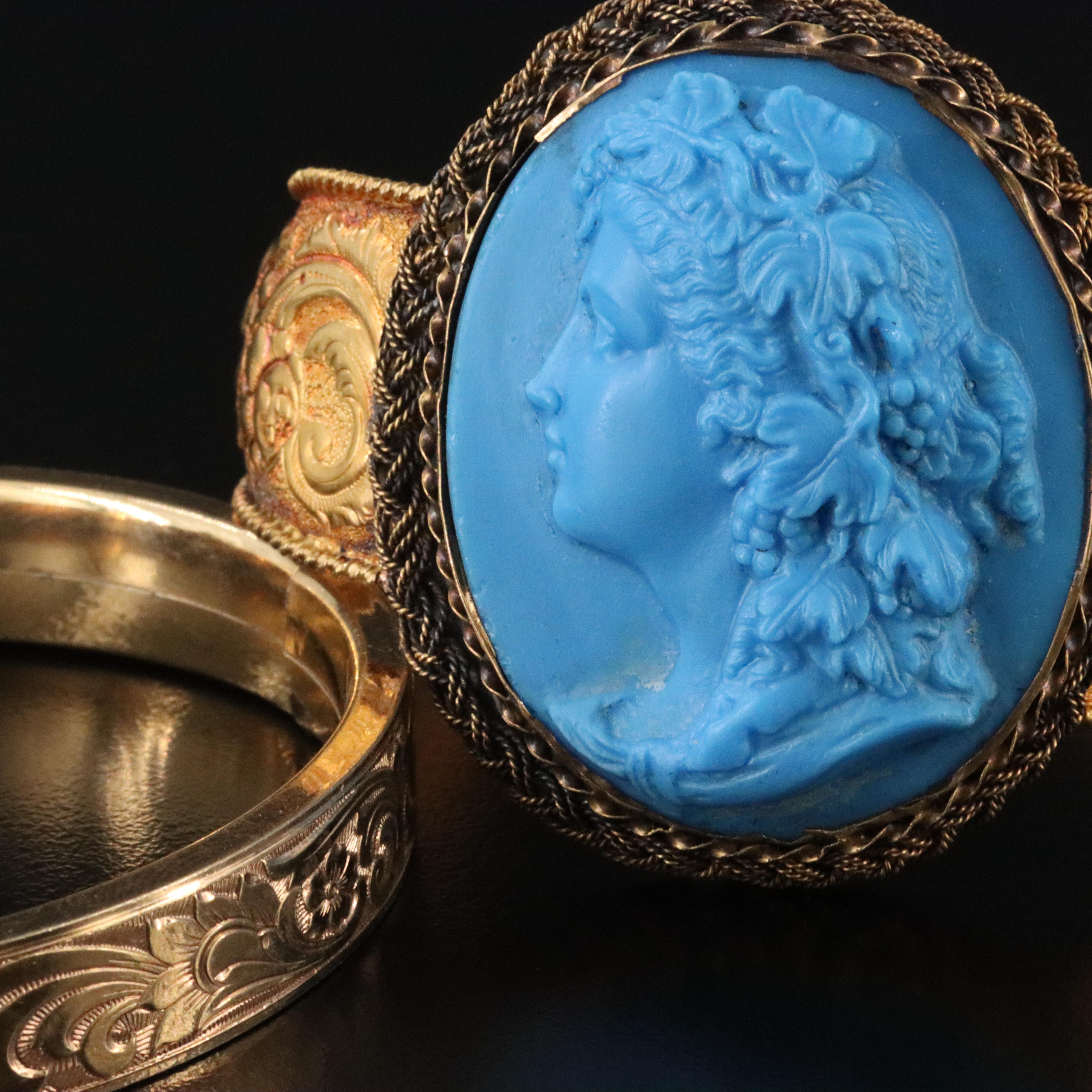 Victorian and Vintage Bracelets Including 10K Glass Cameo