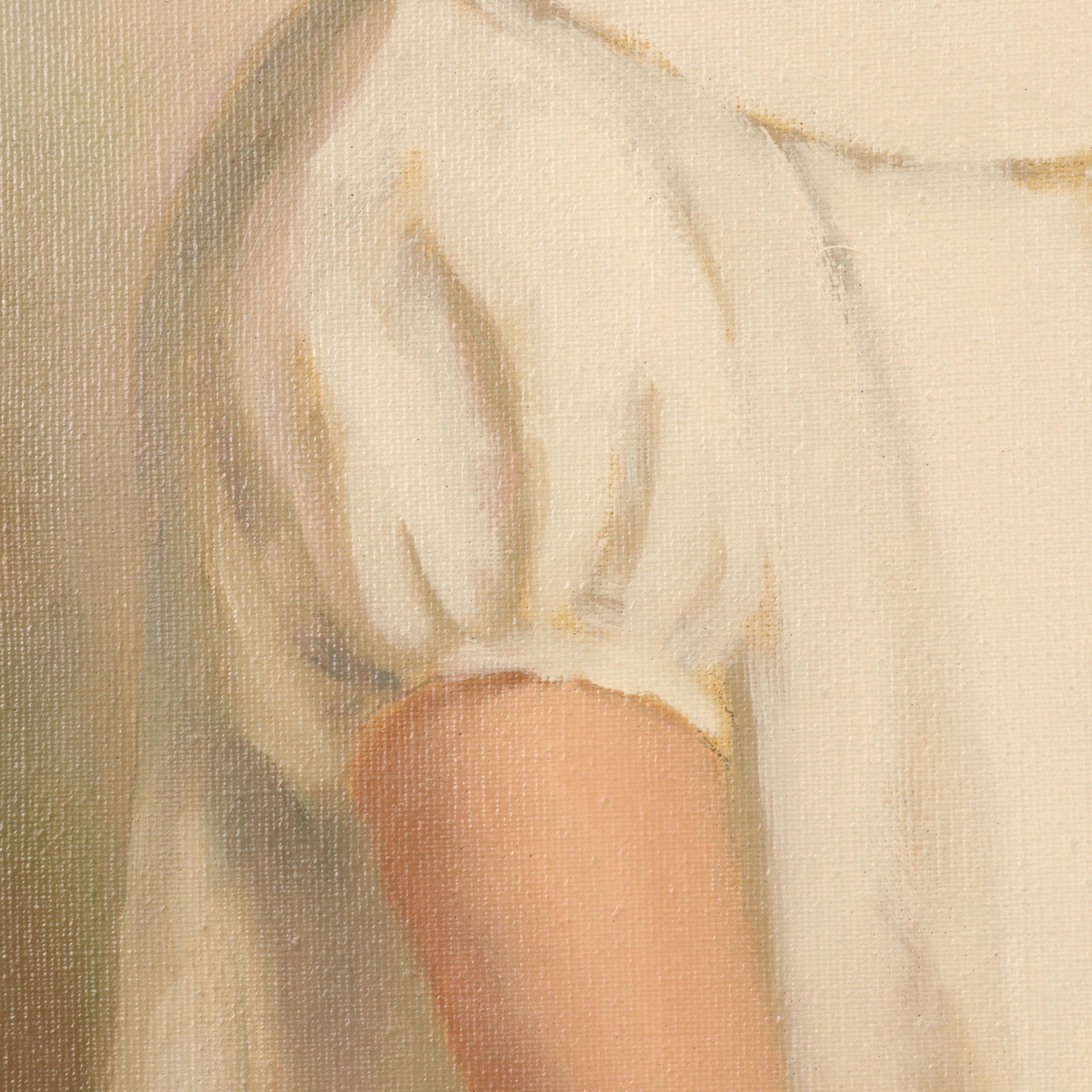 Armin Stock Oil Portrait Painting of Girl With Flower Basket, 1960