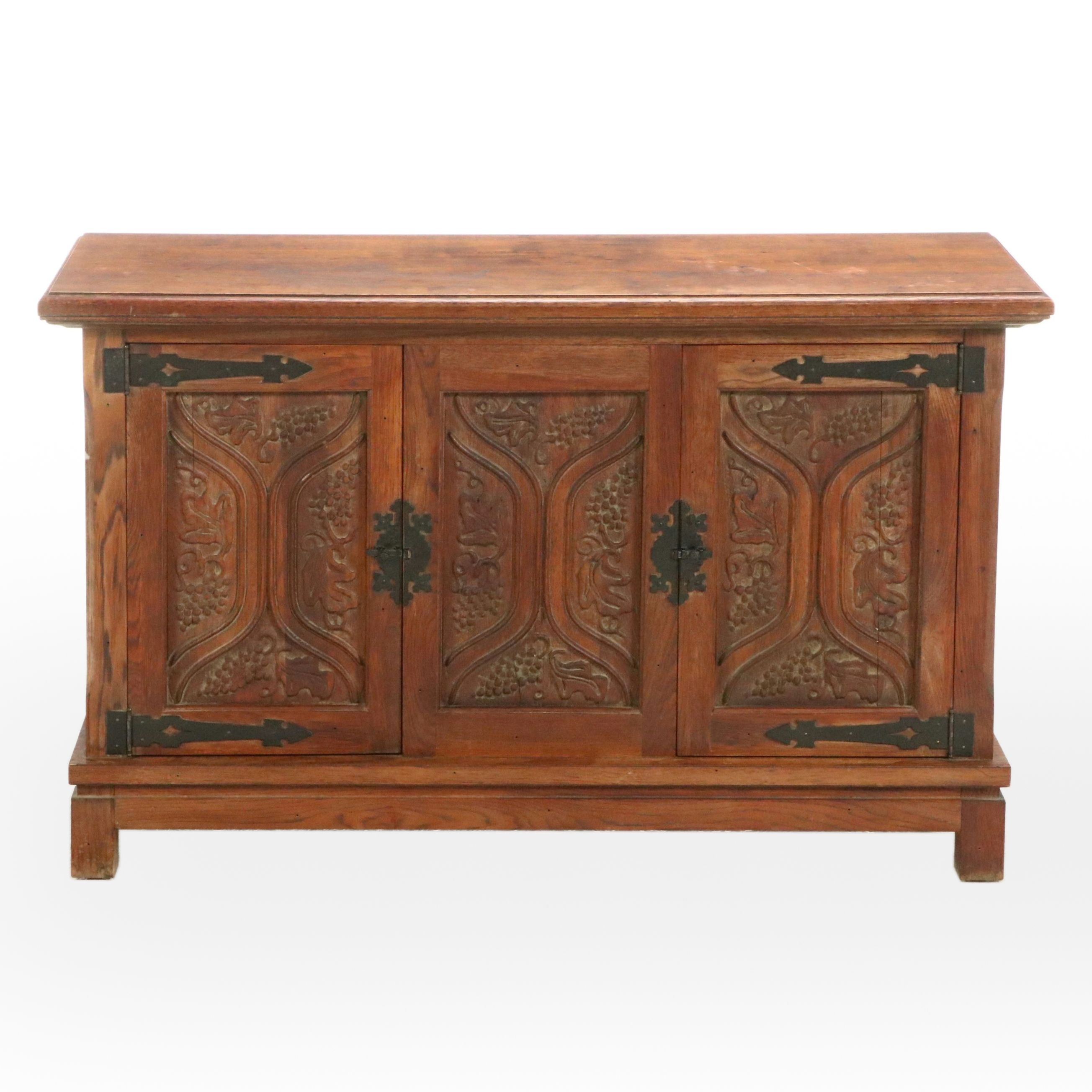 Spanish Baroque Style Grapevine Carved Oak Cabinet, 20th Century