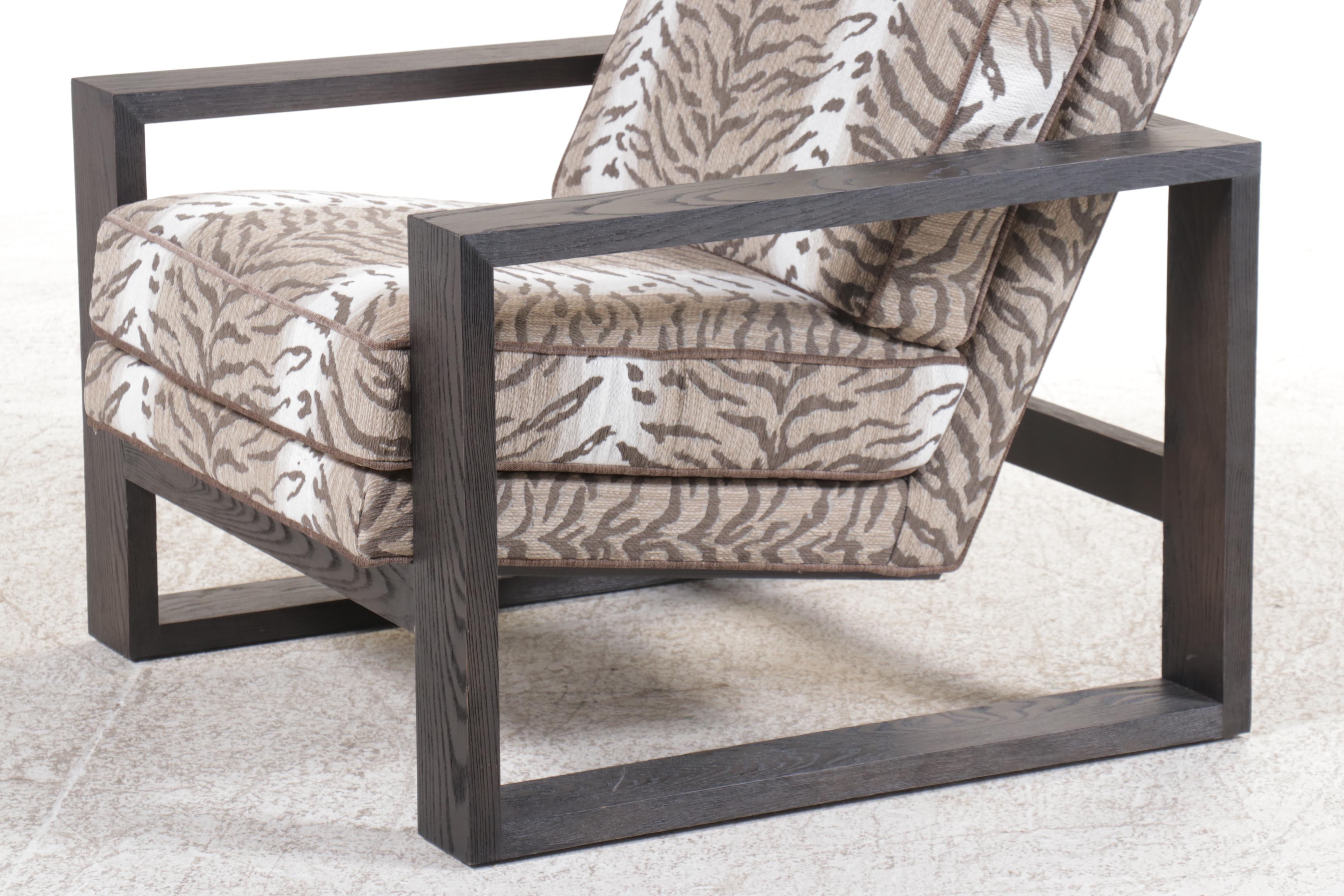 Lexington Home Brands Ebonized Wood Armchair with Zebra Pattern Upholstery