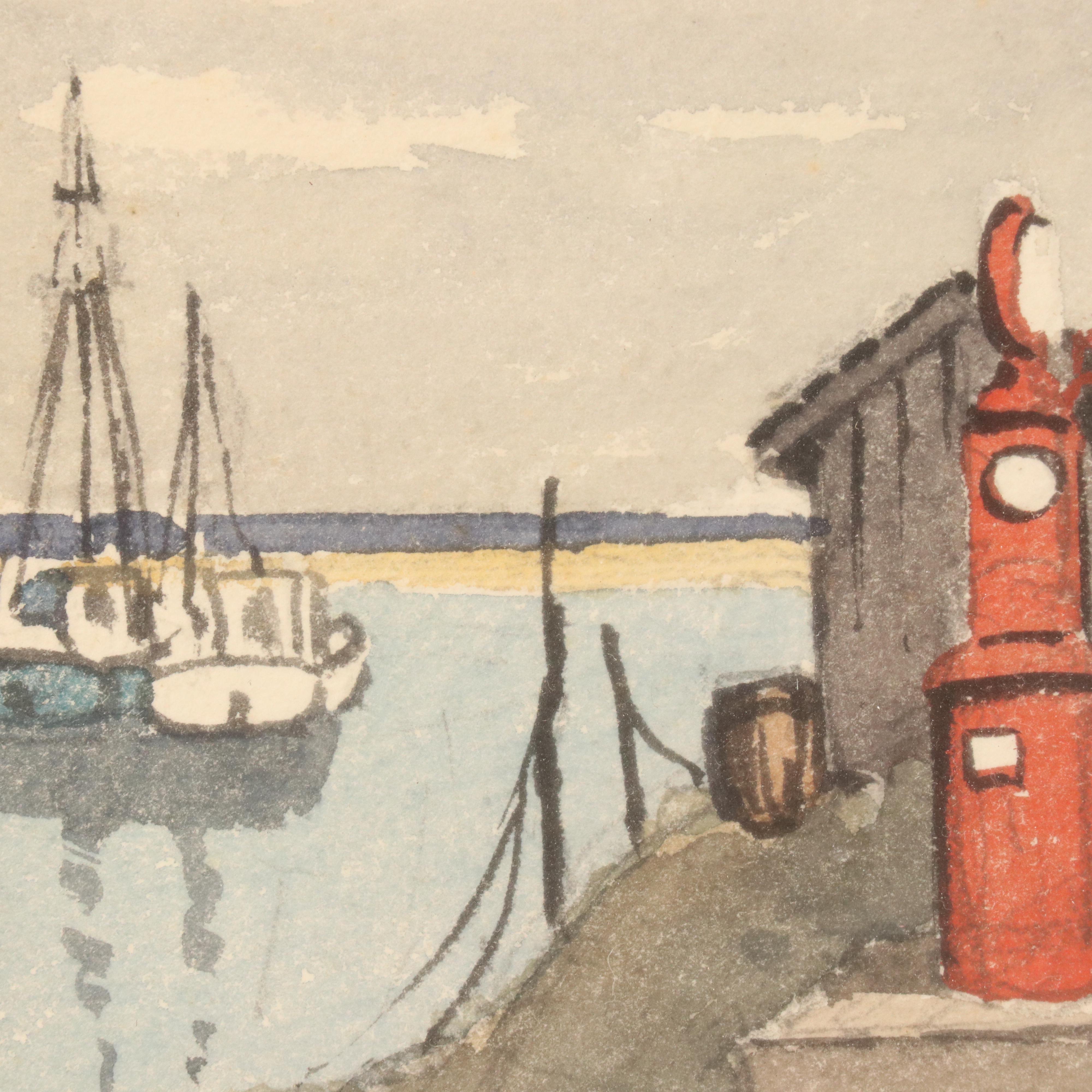 Julius Delbos Coastal Watercolor Painting of Menemsha Post Office