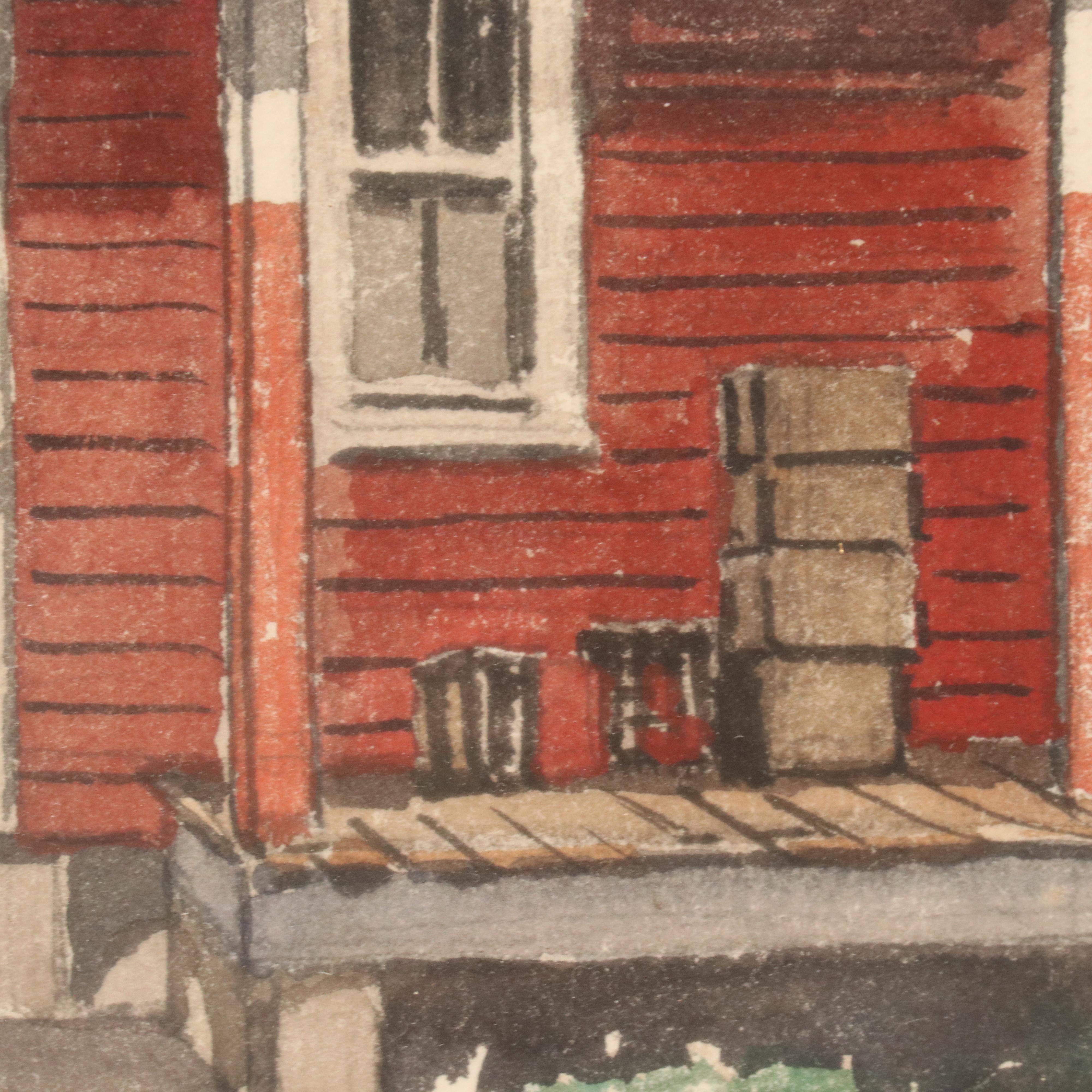 Julius Delbos Coastal Watercolor Painting of Menemsha Post Office