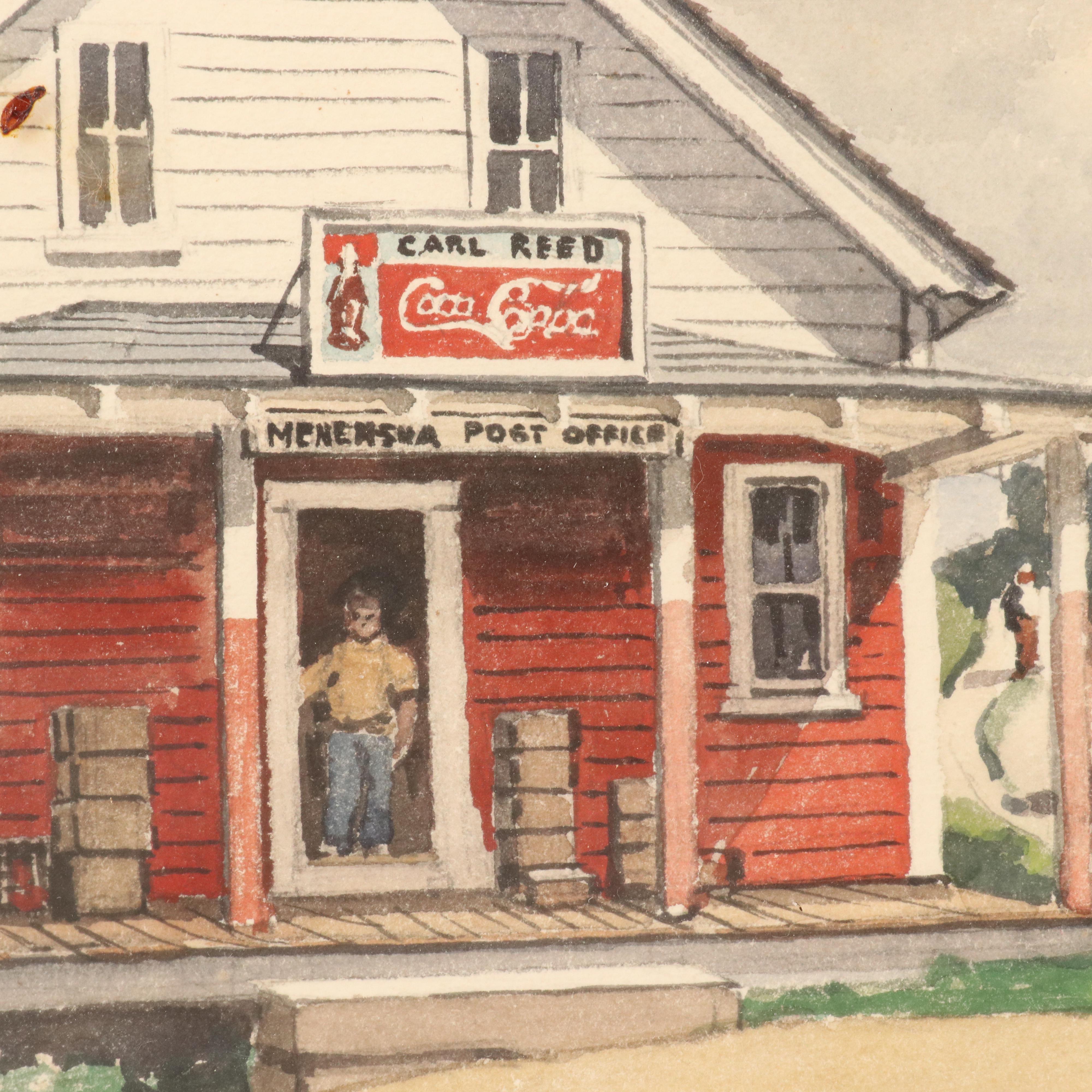 Julius Delbos Coastal Watercolor Painting of Menemsha Post Office