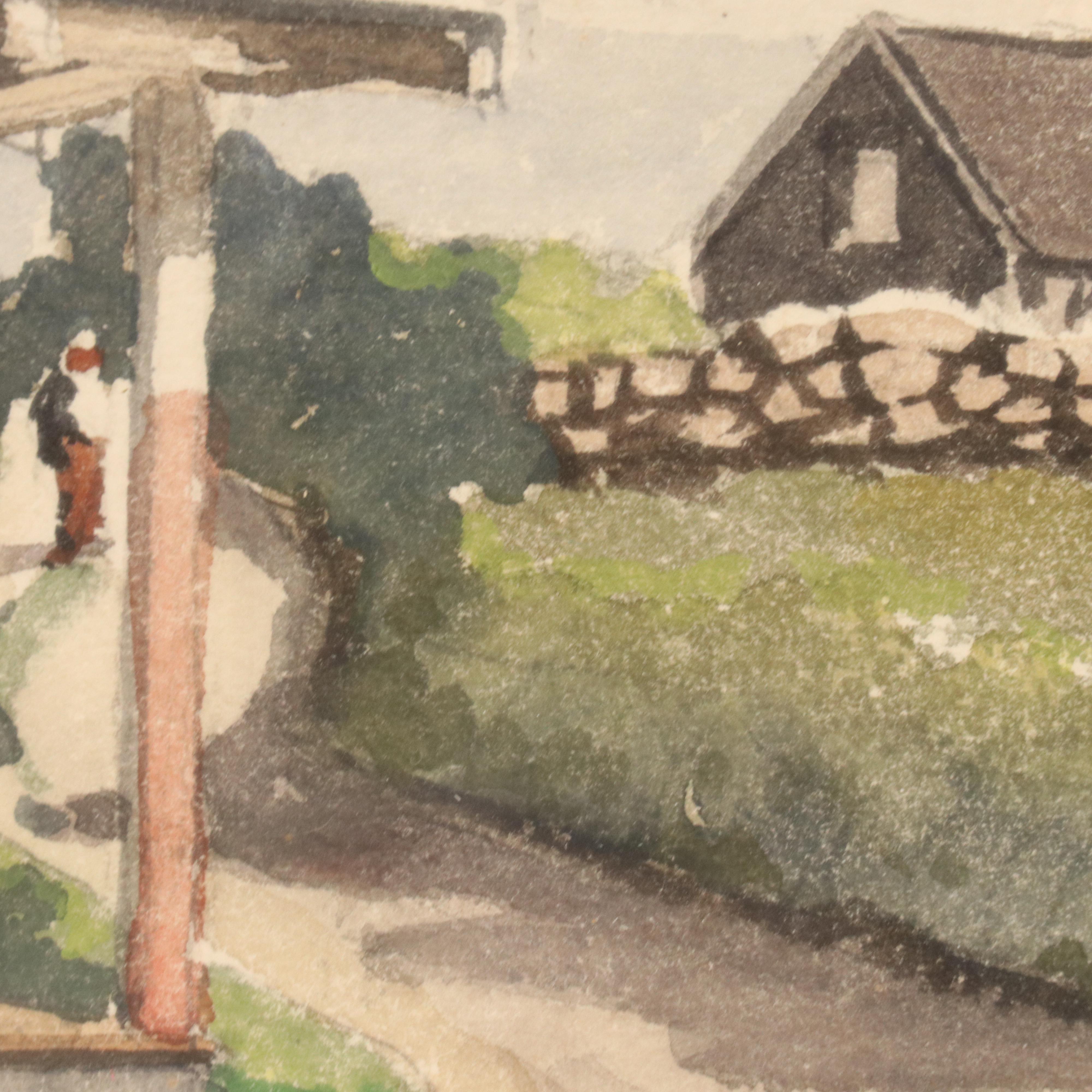 Julius Delbos Coastal Watercolor Painting of Menemsha Post Office