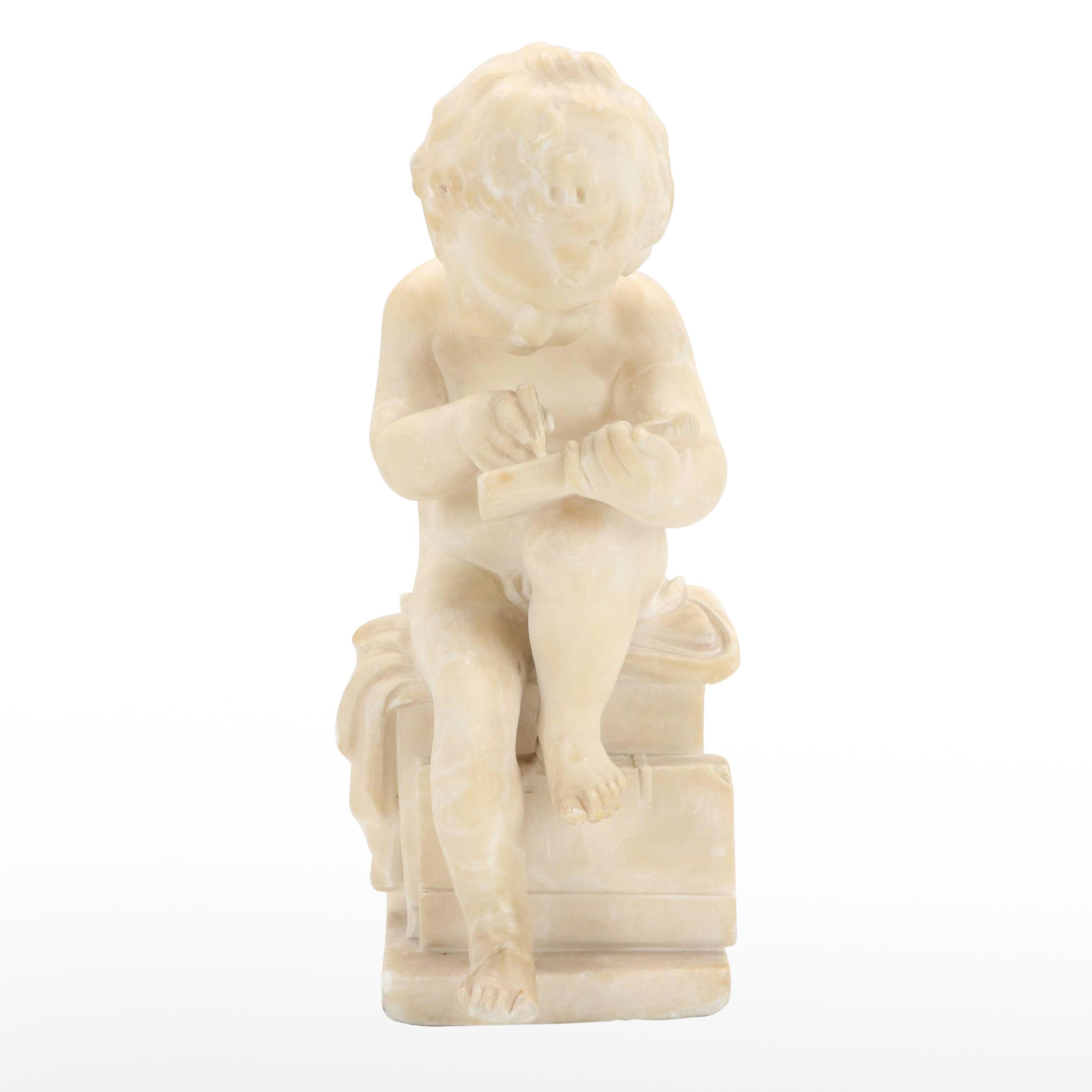 Alabaster Sculpture of Boy Writing on Tablet After Antonio Canova