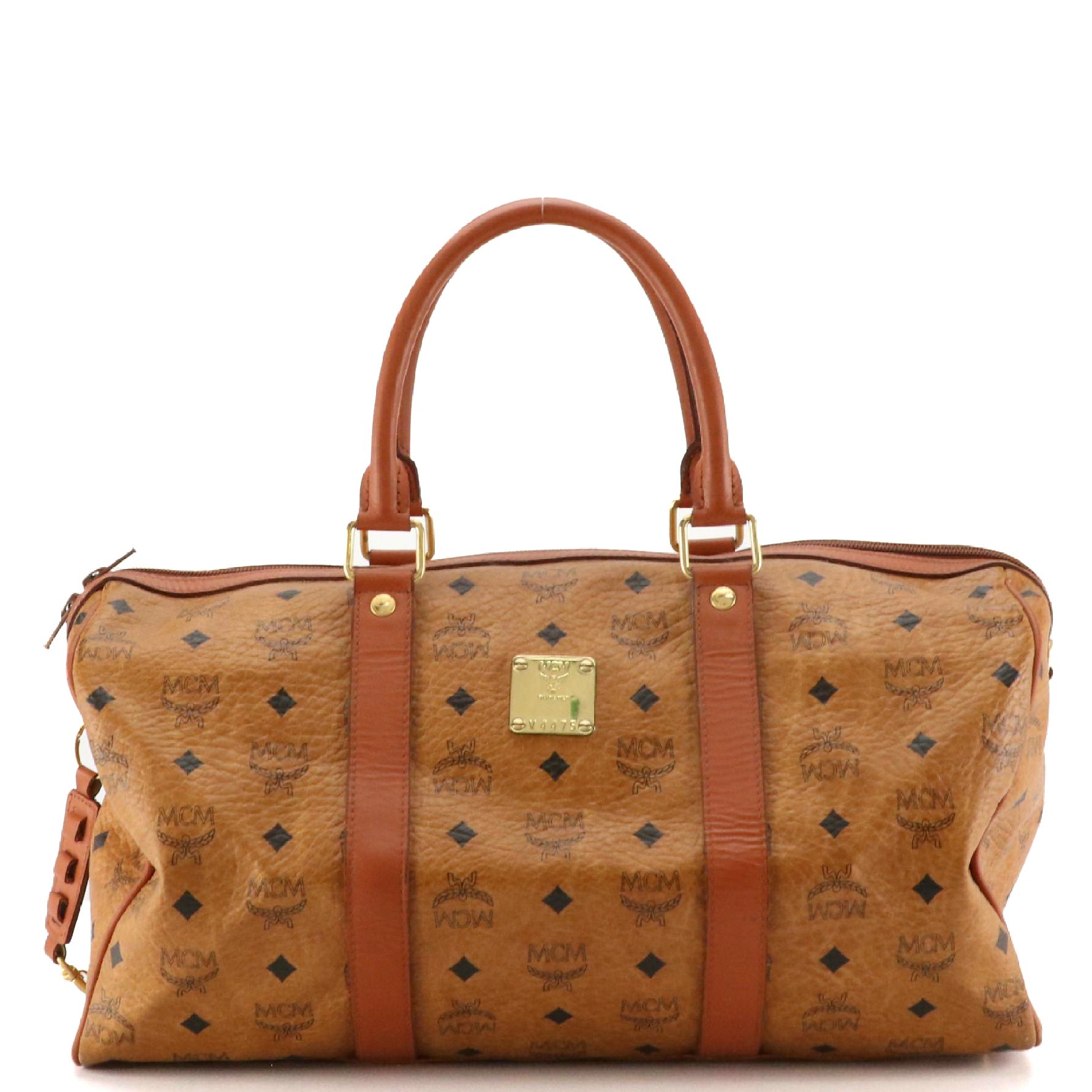 MCM Golf Collection Small Duffle Bag in Cognac Visetos Canvas and Leather